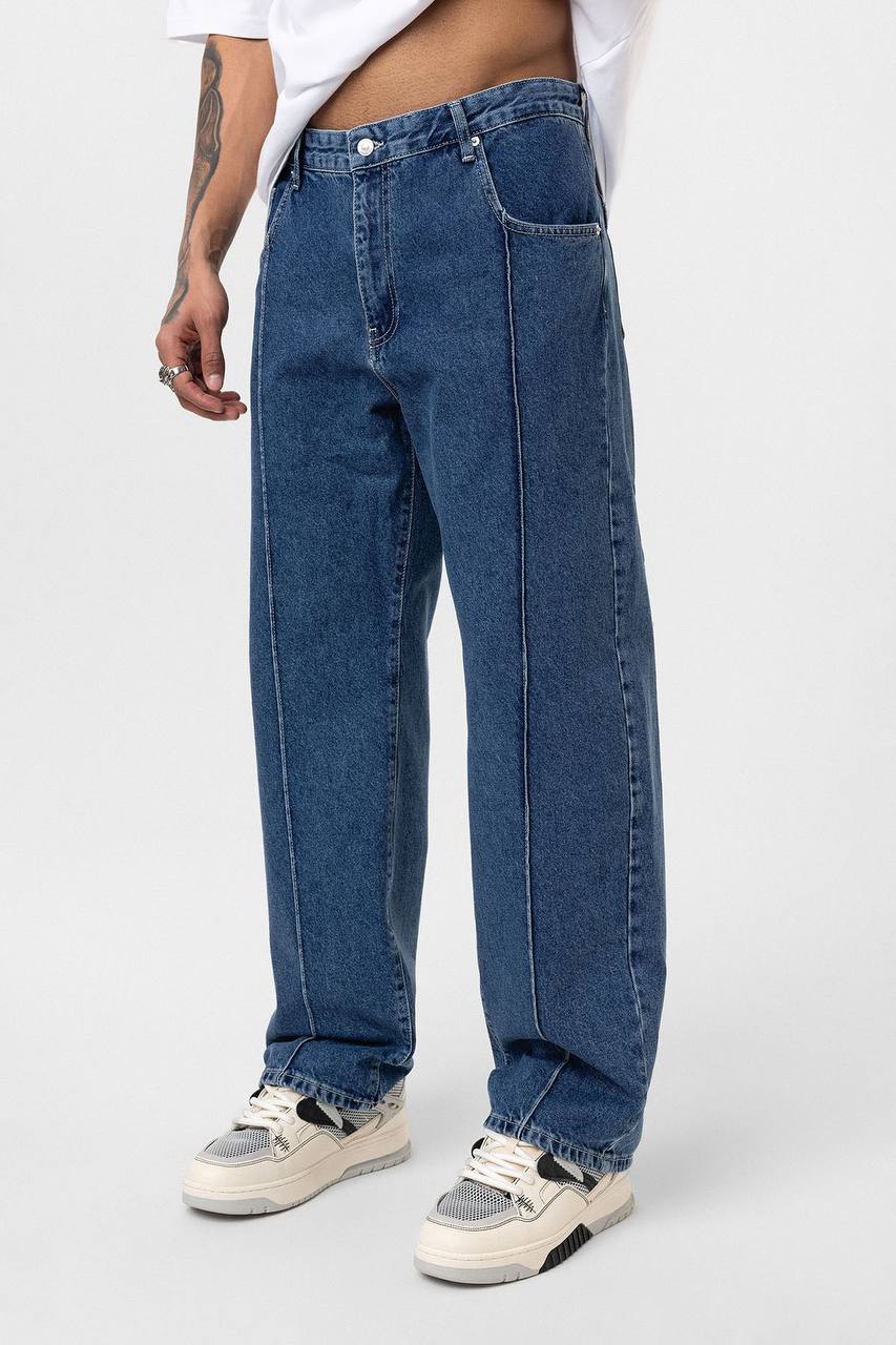 VAMOS Dikiş Detaylı Relaxed Fit Jean Mavi