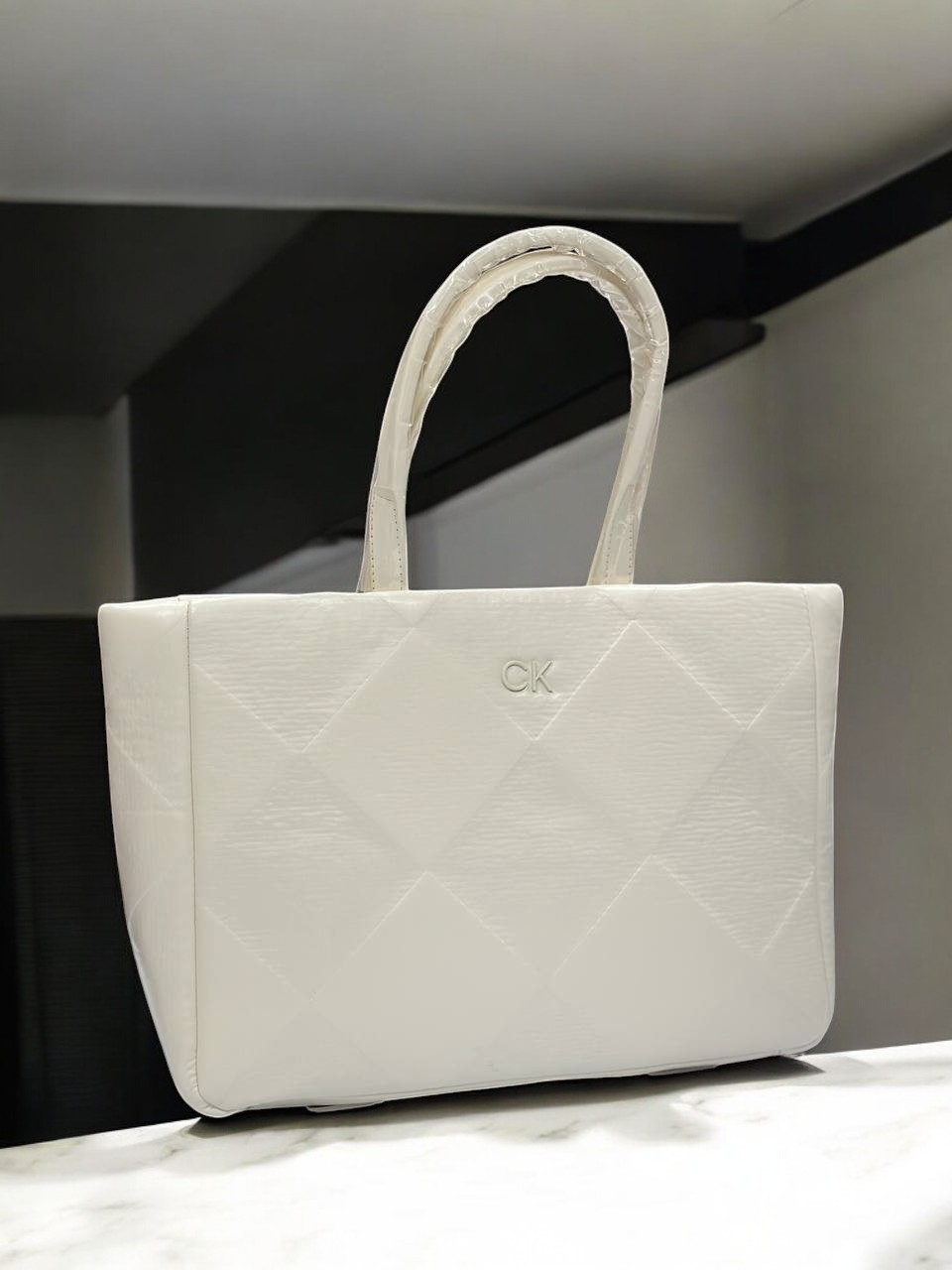 Calvin Klein Re Lock Quilt Tote White