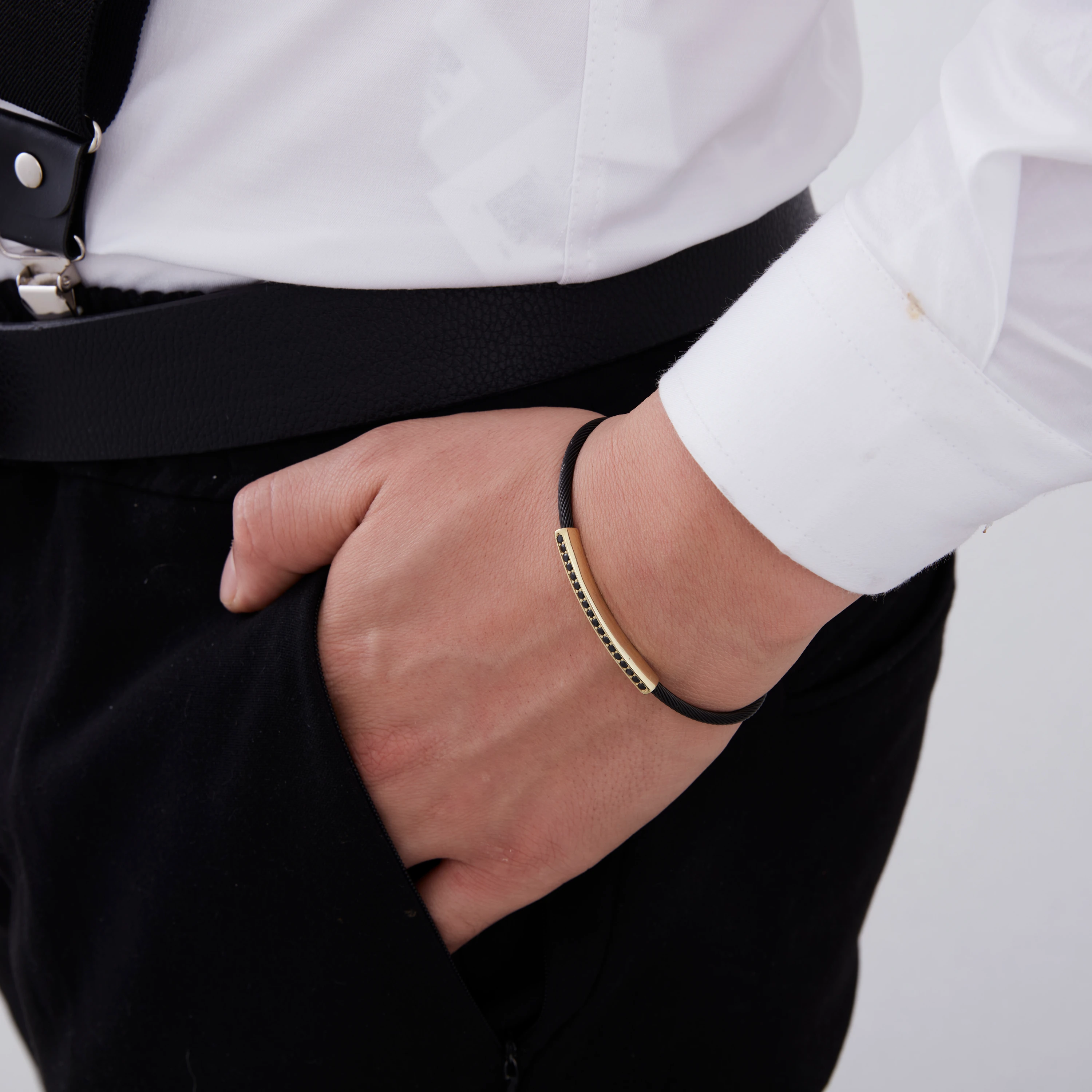 3 mm Burgu Çelik Üzeri 925 Ayar Gümüş Altın Kaplama Erkek Bileklik