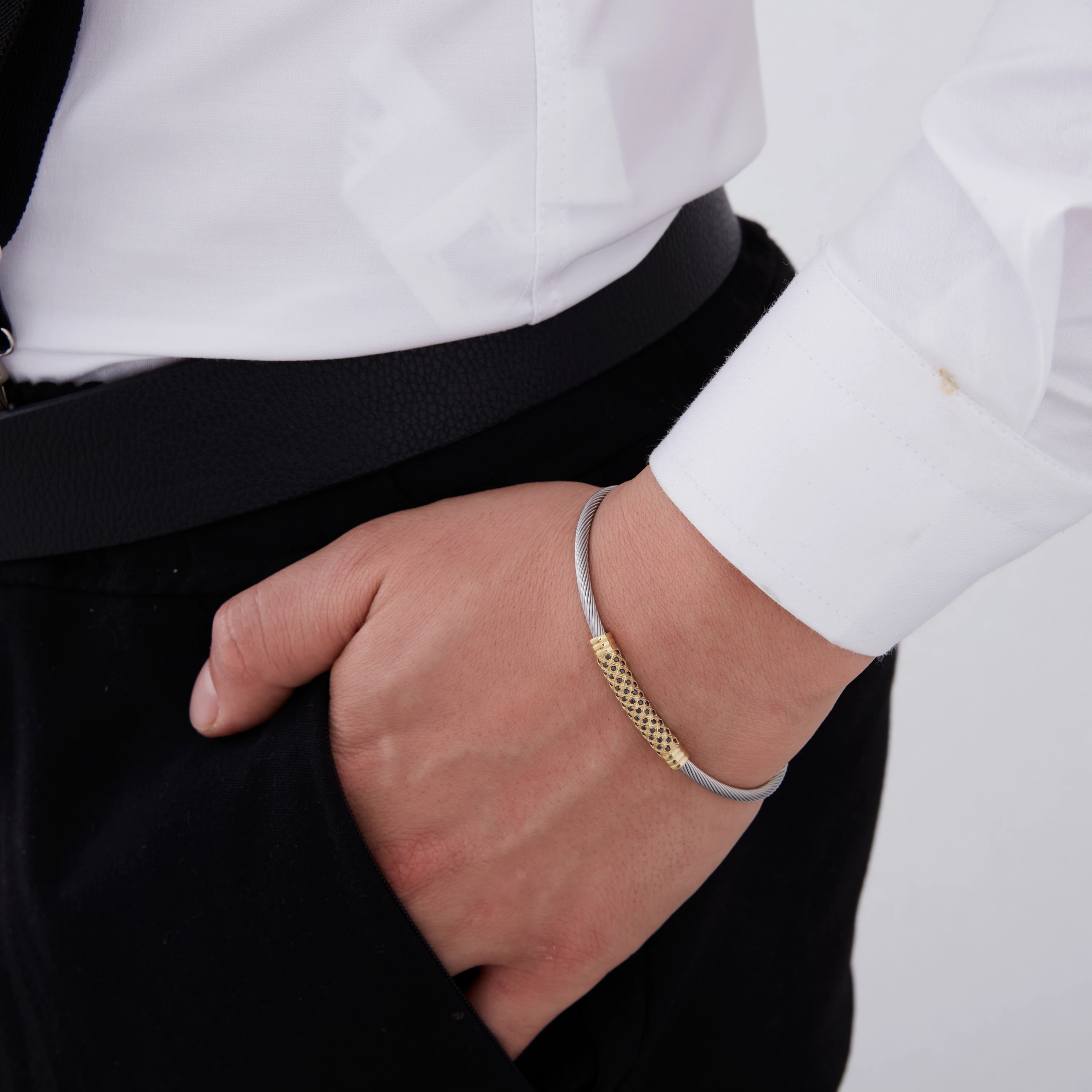 3 MM Burgu Çelik Üzeri 925 Ayar Gümüş Altın Kaplama Erkek Bileklik