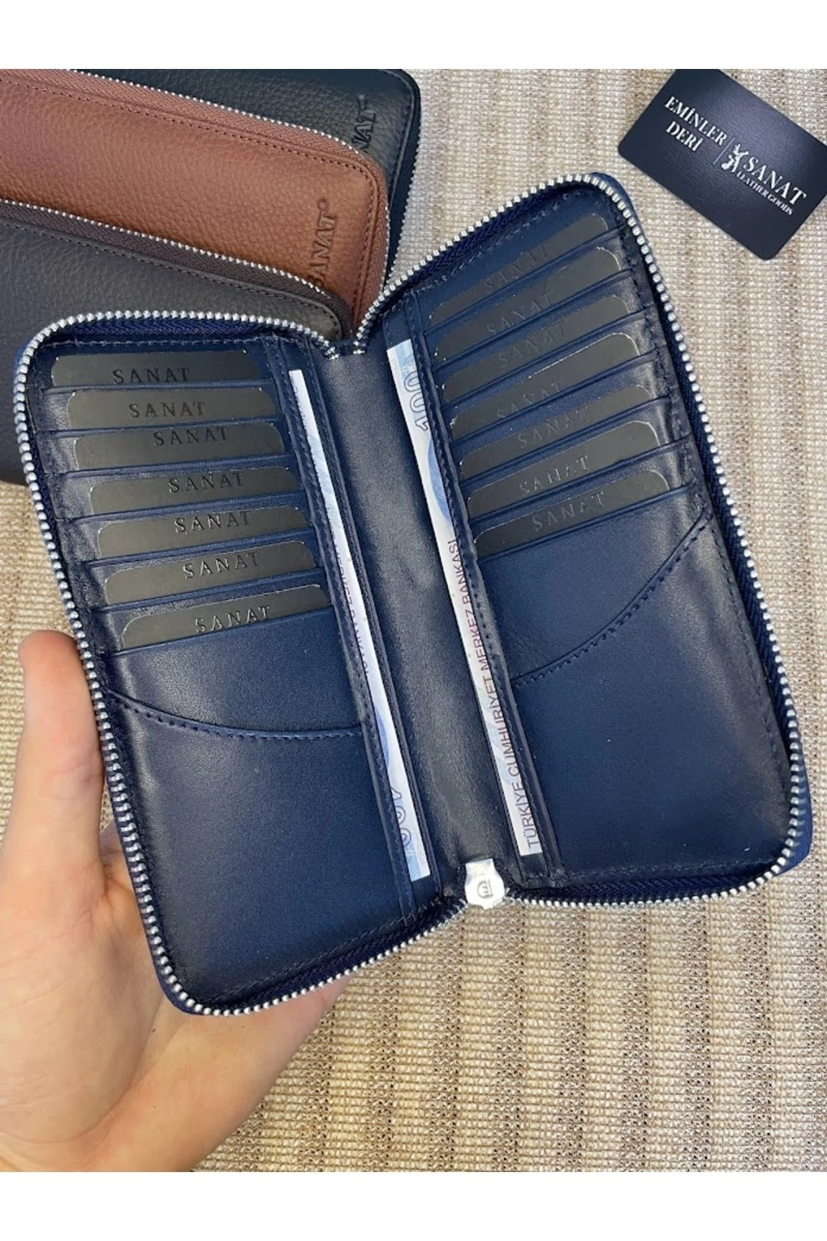 SL-616 hakiki deri fermuarlı unısex potföy cüzdan