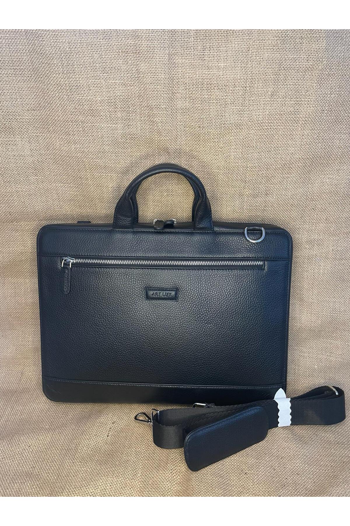 SL-558  38cm×28cm siyah hakiki deri evrak ve laptop çantası (14 Inch için) ART LİFE