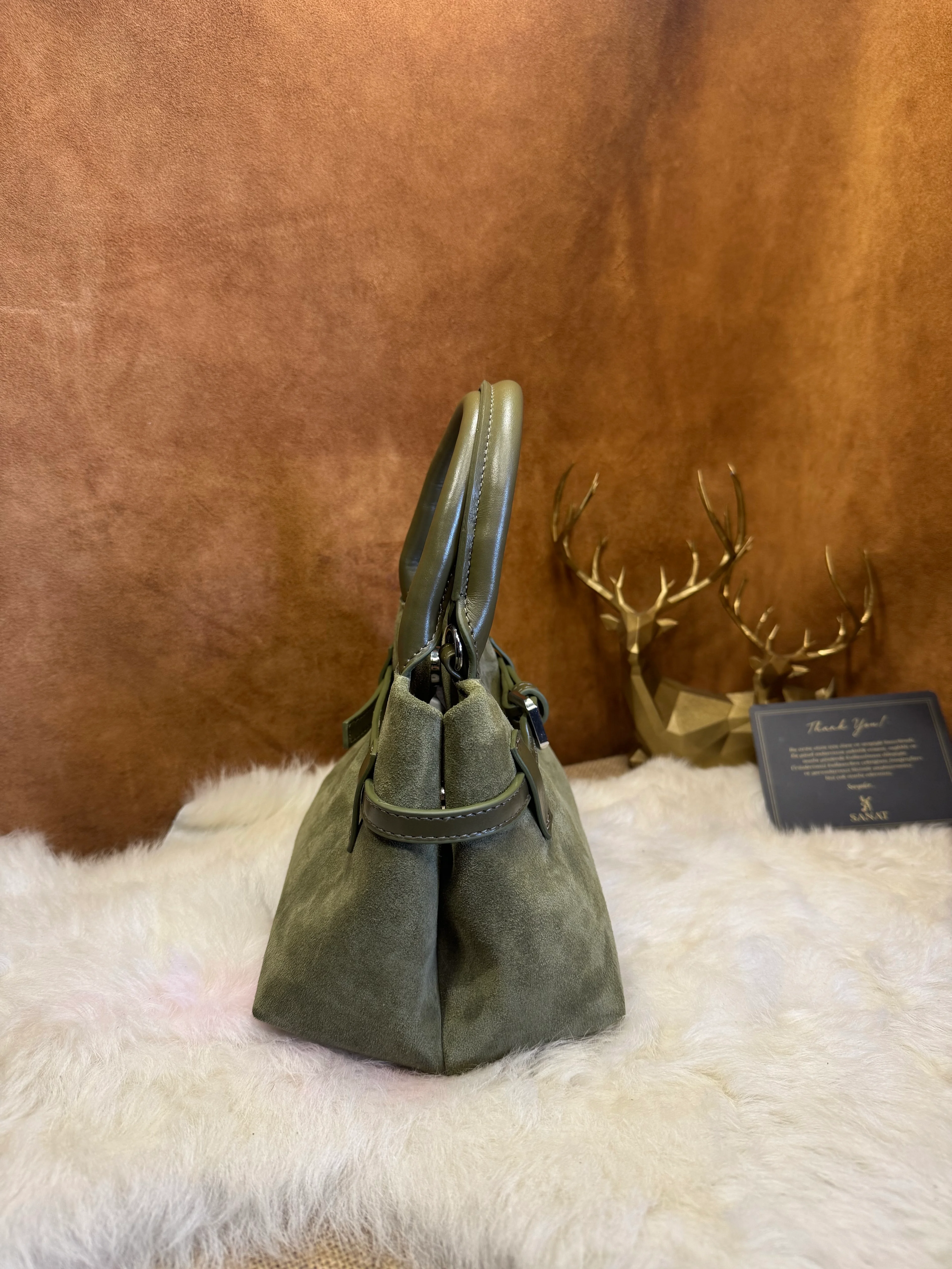 SL-333 Süet Kadın El Çantası – Deri Saplı Premium Tasarım