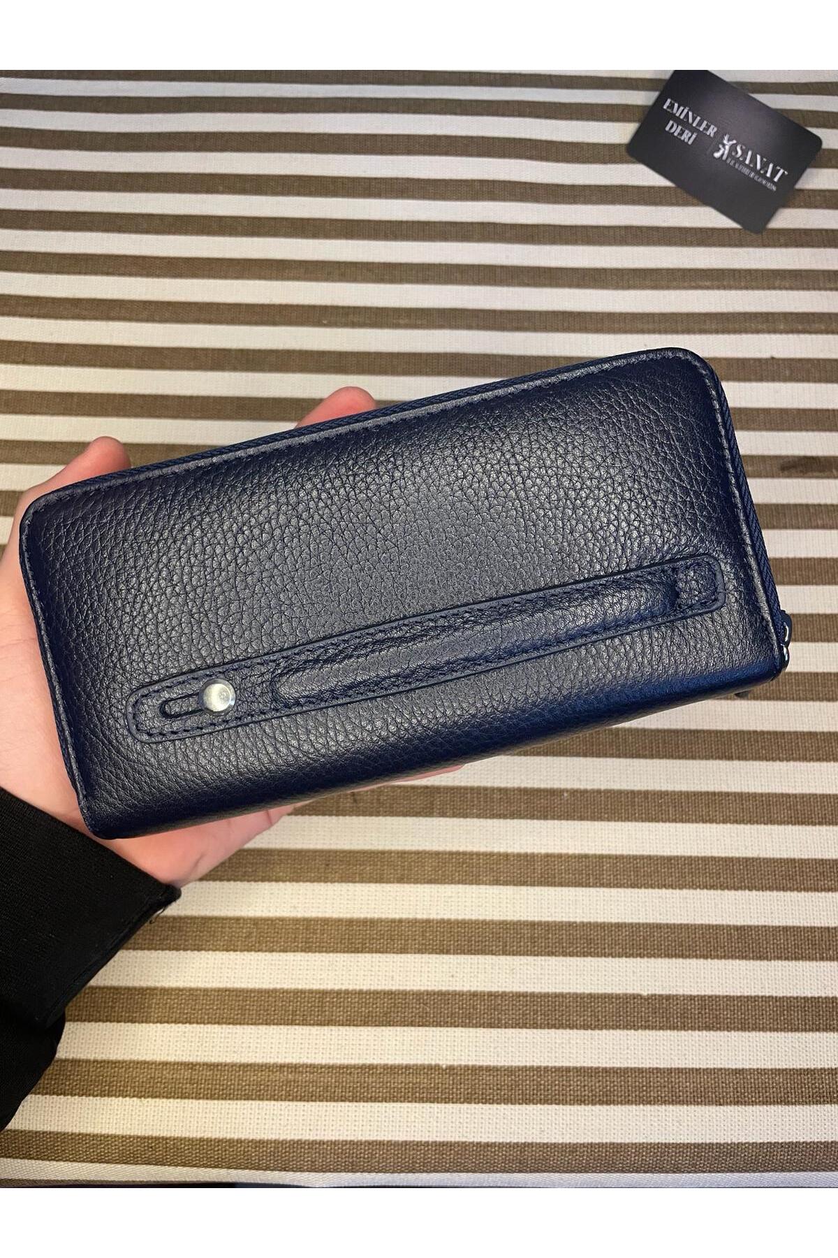 SL-2155 çift fermuarlı 16 adet kart giriş bölmeli hakiki deri UNİSEX cüzdan SANAT LEATHER