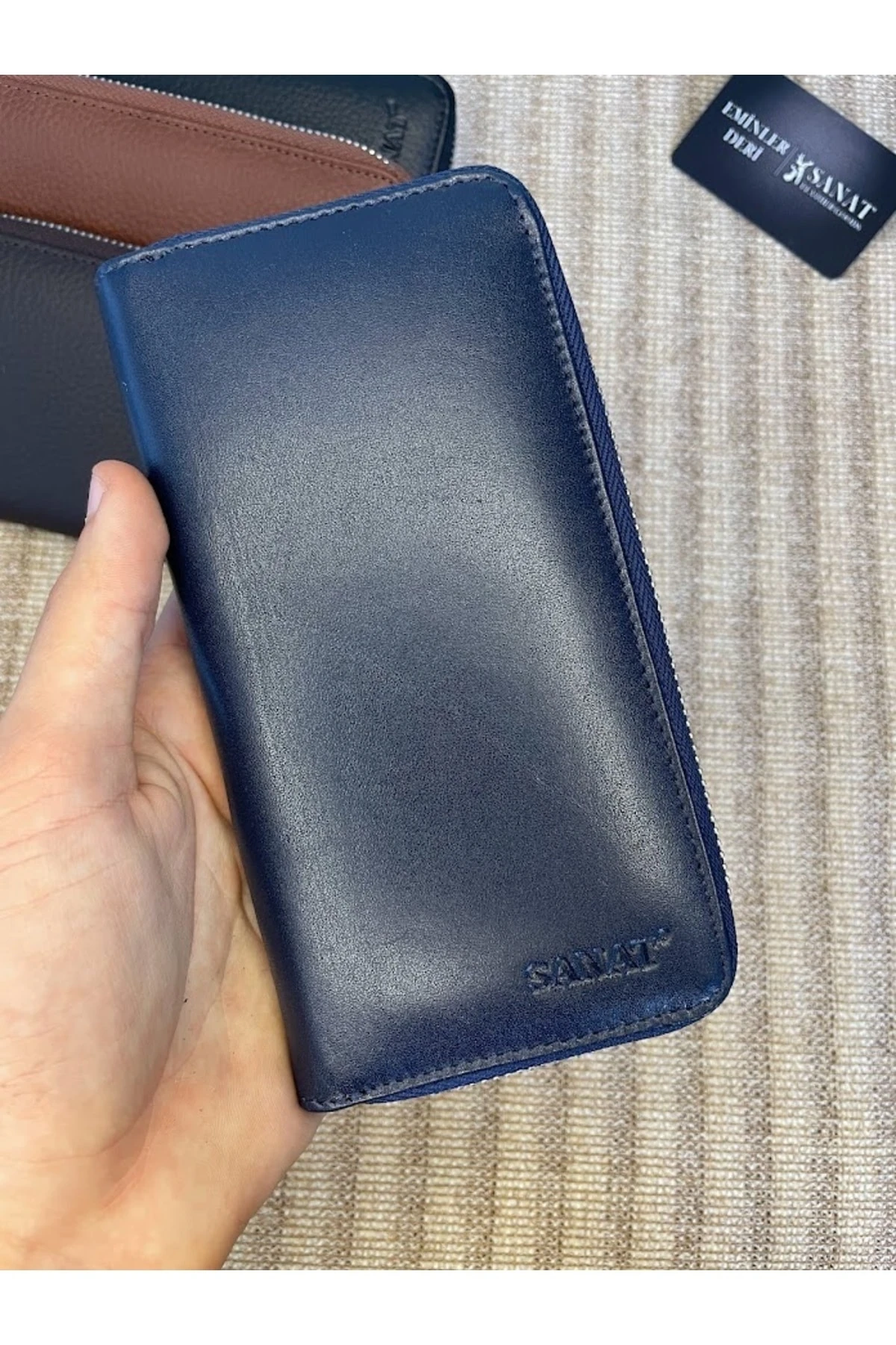 SL-616 hakiki deri fermuarlı unısex potföy cüzdan