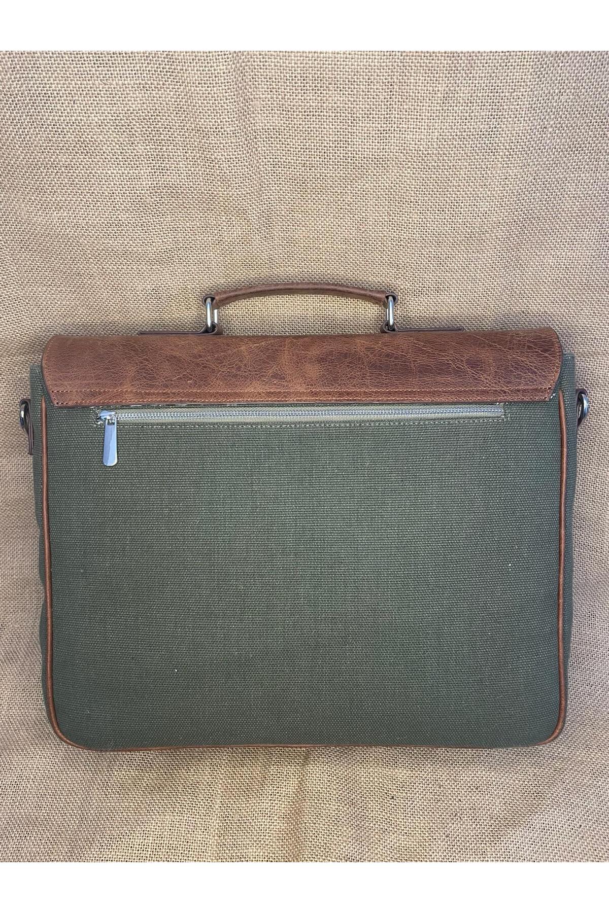 SL-126056  40cm×31cm hakiki deri ve kanvas  evrak ve laptop çantası (15,6 ınch için) SANAT LEATHER