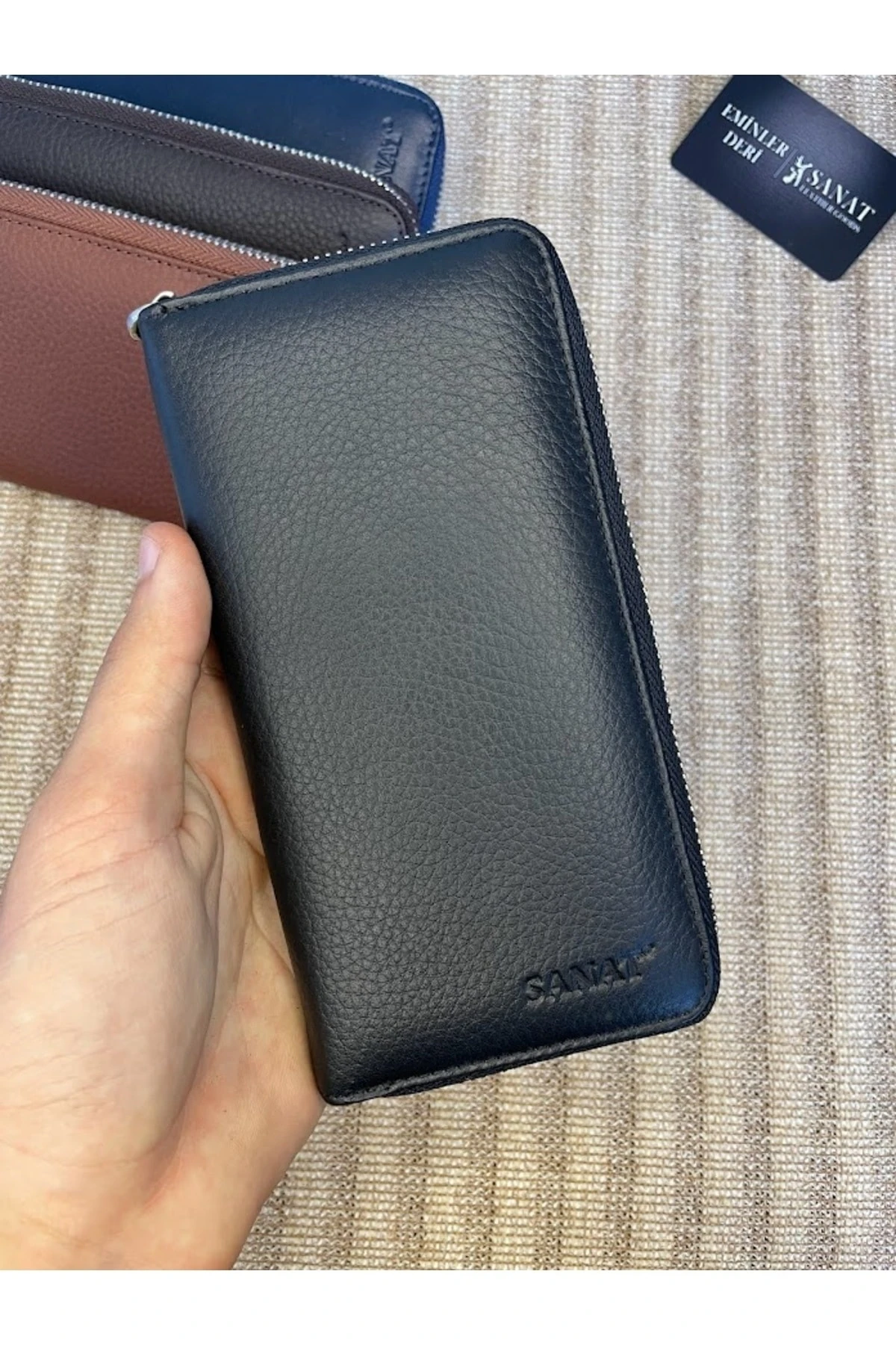 SL-616 hakiki deri fermuarlı unısex potföy cüzdan