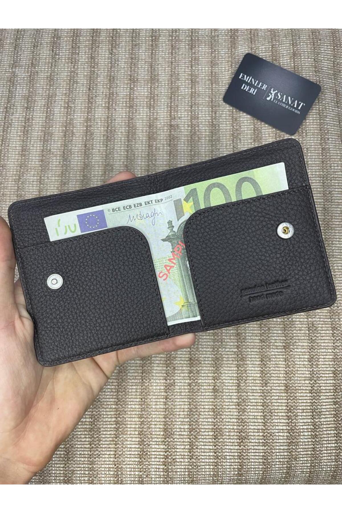 SL-06390 hakiki deri çıtçıtlı para koyma bölmeli şık erkek cüzdanı & kartlığı SANAT LEATHER