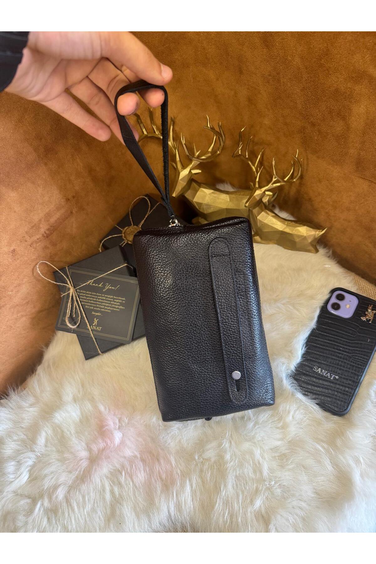 Hakiki Deri El tutma saplı Kartlıklı Erkek El Çantası - Seyahat Çantası - Tıraş Çantası 13,5x21x3,5