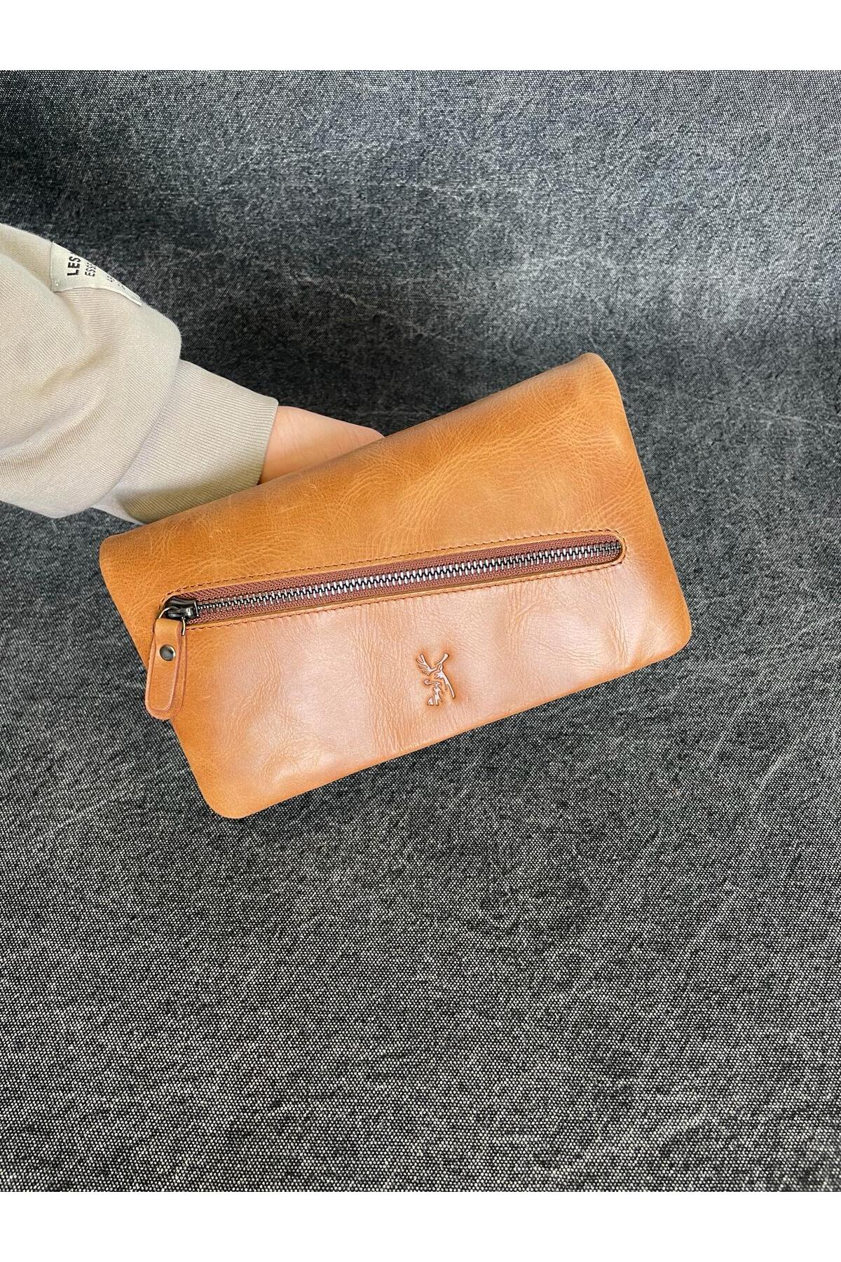 SL-312 Hakiki Deri Çok İşlevli Özel Portföy Kartlık Bölmeli El Çantası 22,5 CM×13,5 CM SANAT LEATHER