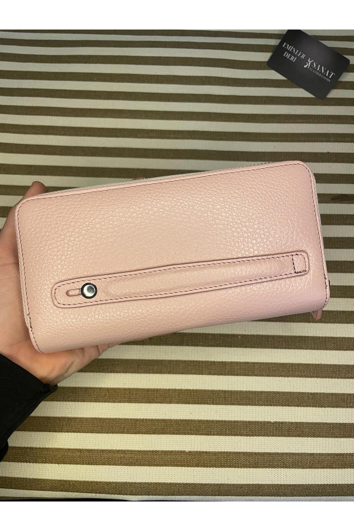 SL-2155 çift fermuarlı 16 adet kart giriş bölmeli hakiki deri UNİSEX cüzdan SANAT LEATHER