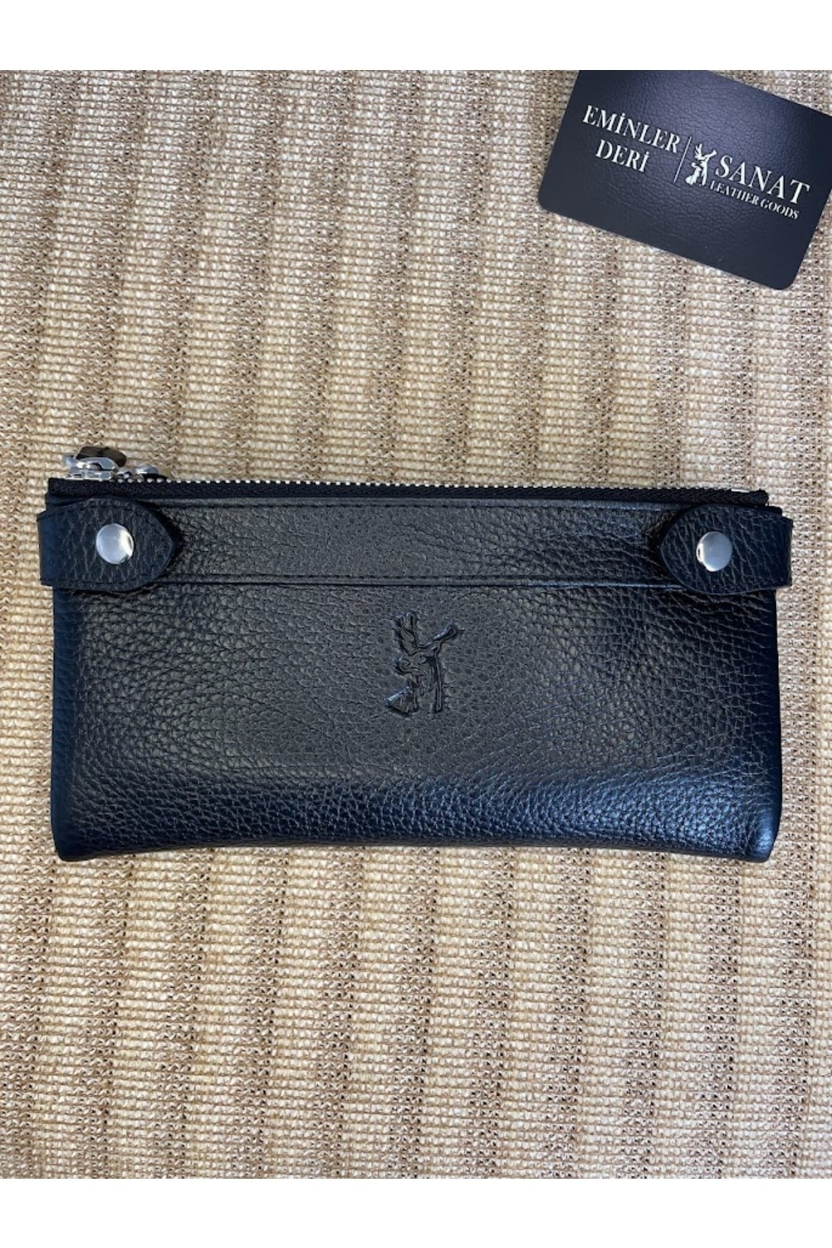 SL-2150 çift fermuarlı telefon bölmeli çok kartlıklı saplı hakiki deri unisex portföy cüzdan