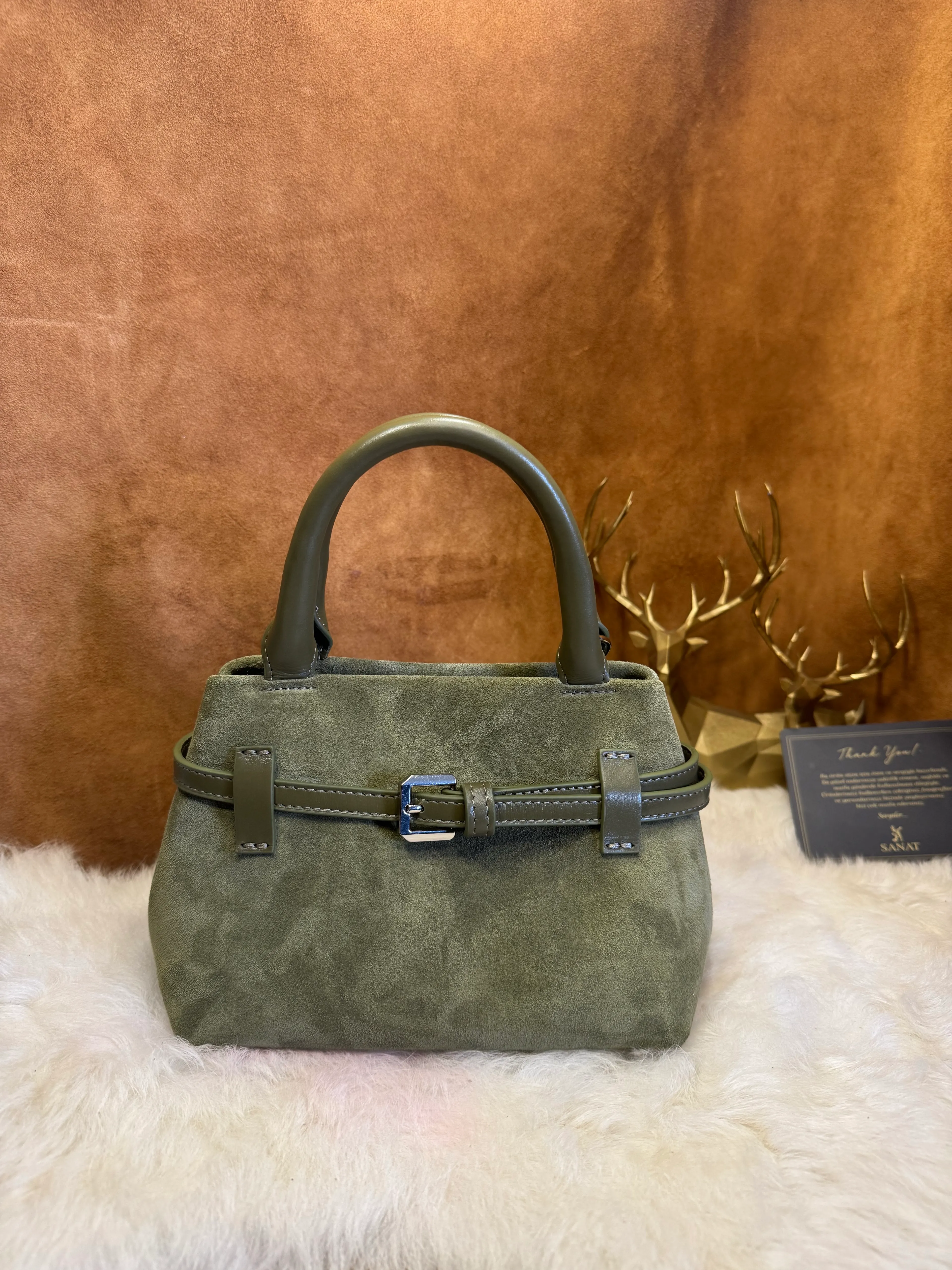 SL-333 Süet Kadın El Çantası – Deri Saplı Premium Tasarım