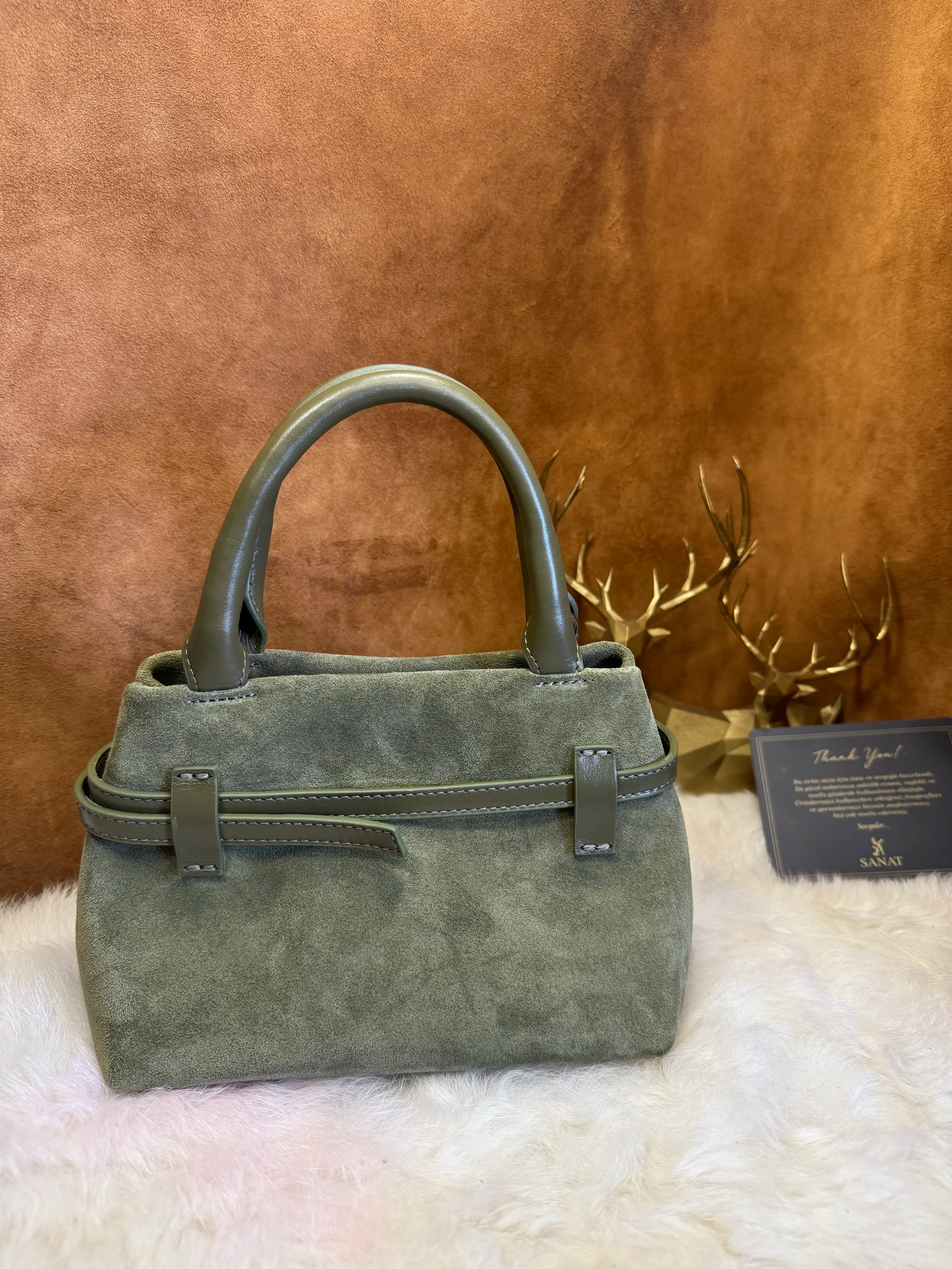 SL-333 Süet Kadın El Çantası – Deri Saplı Premium Tasarım