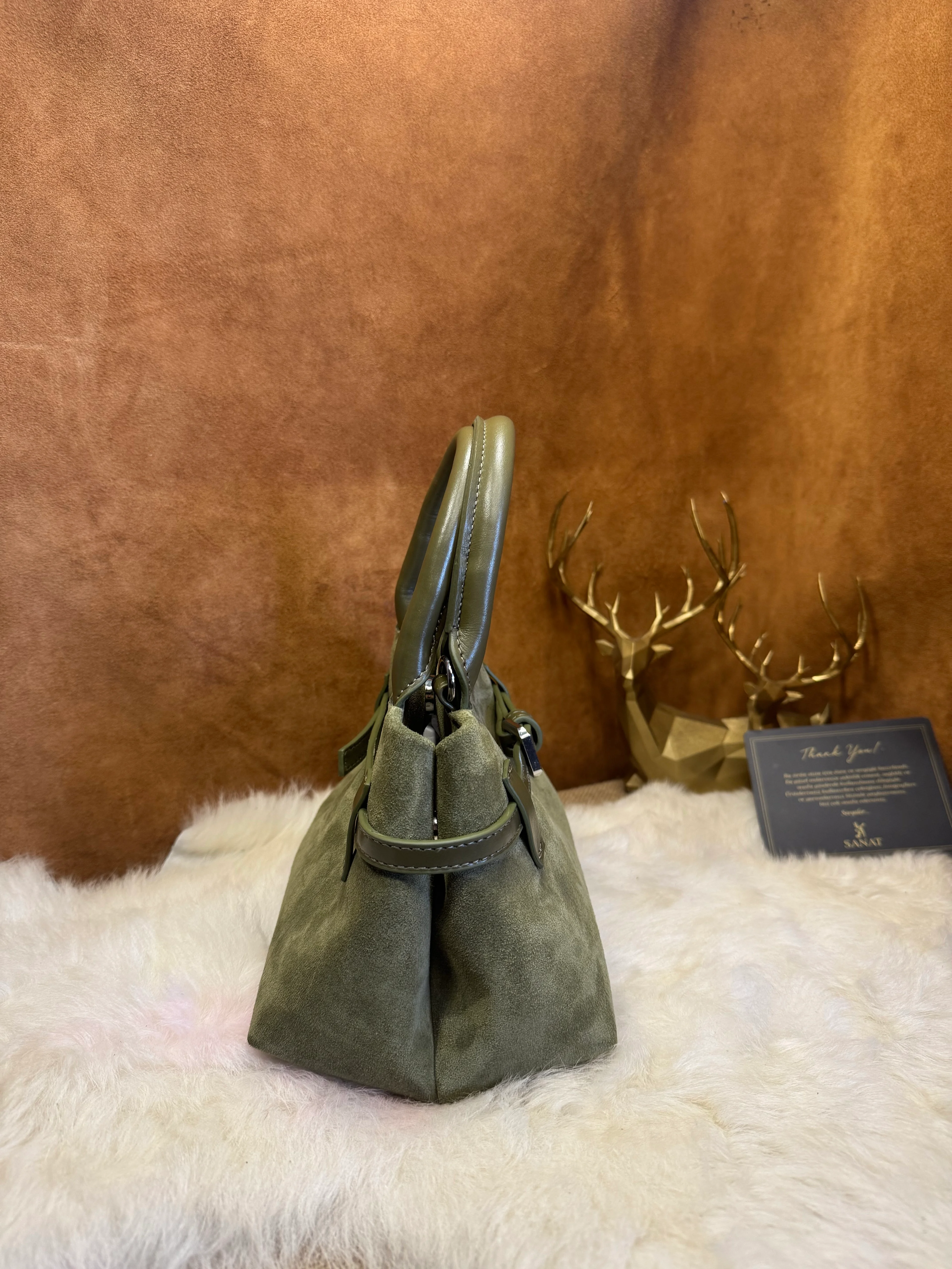 SL-333 Süet Kadın El Çantası – Deri Saplı Premium Tasarım