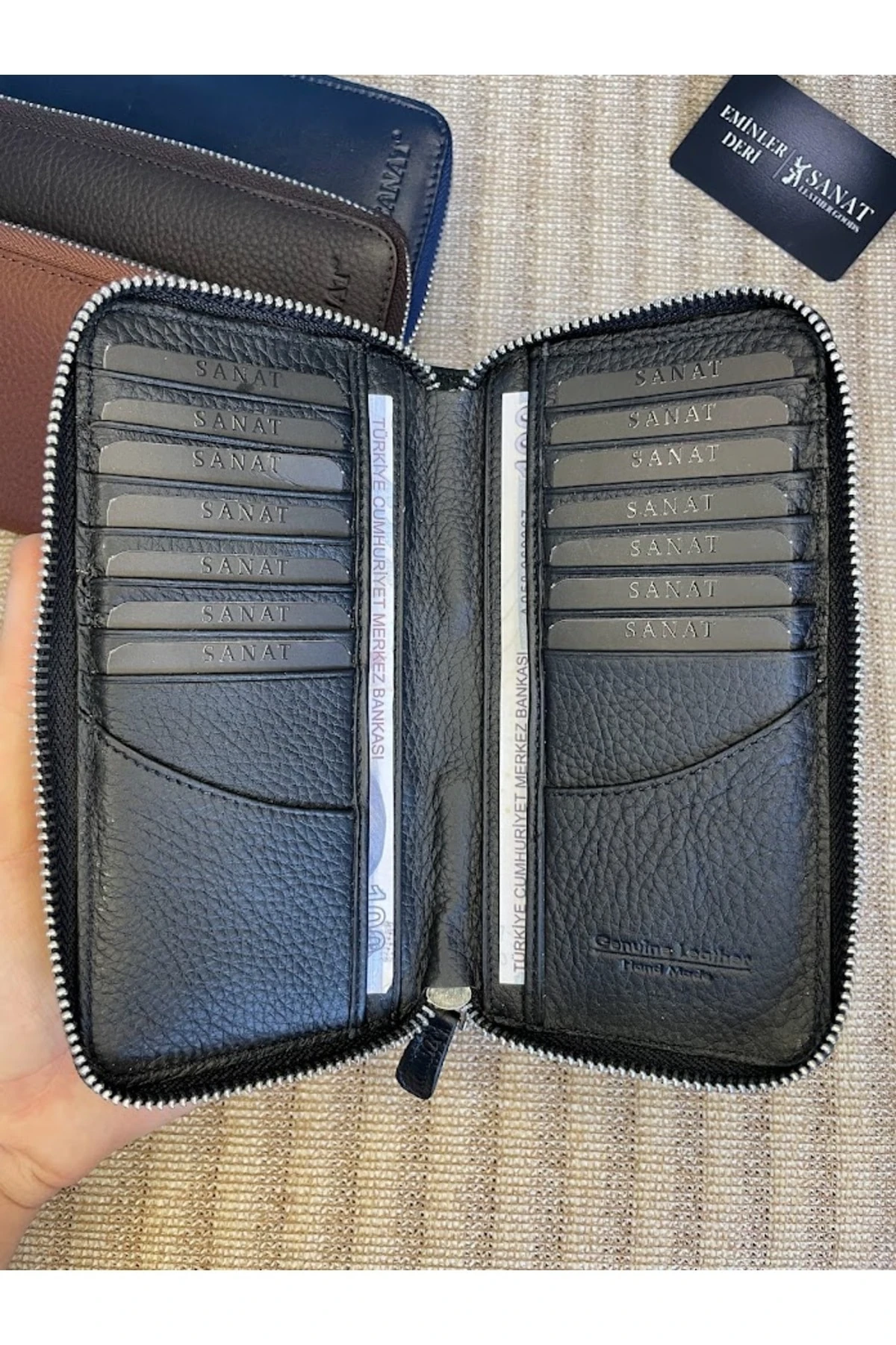 SL-616 hakiki deri fermuarlı unısex potföy cüzdan