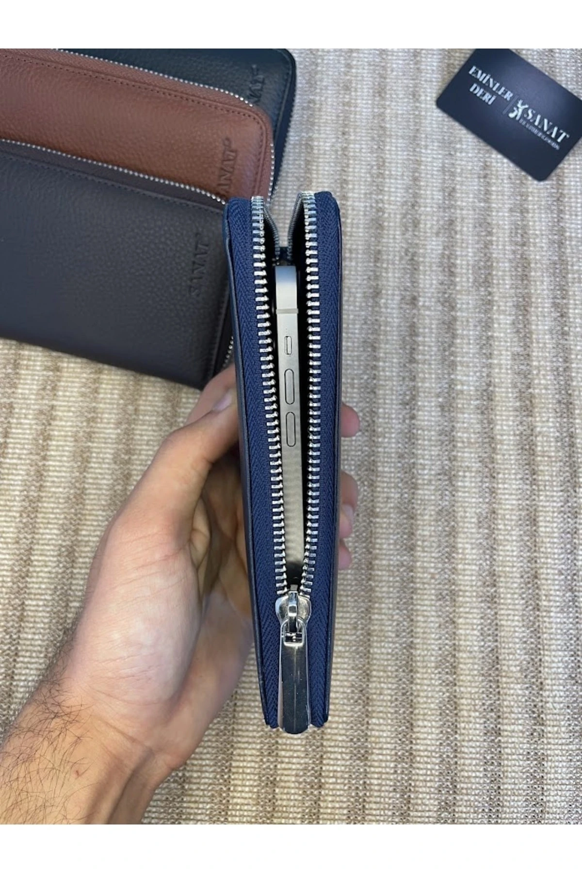 SL-616 hakiki deri fermuarlı unısex potföy cüzdan