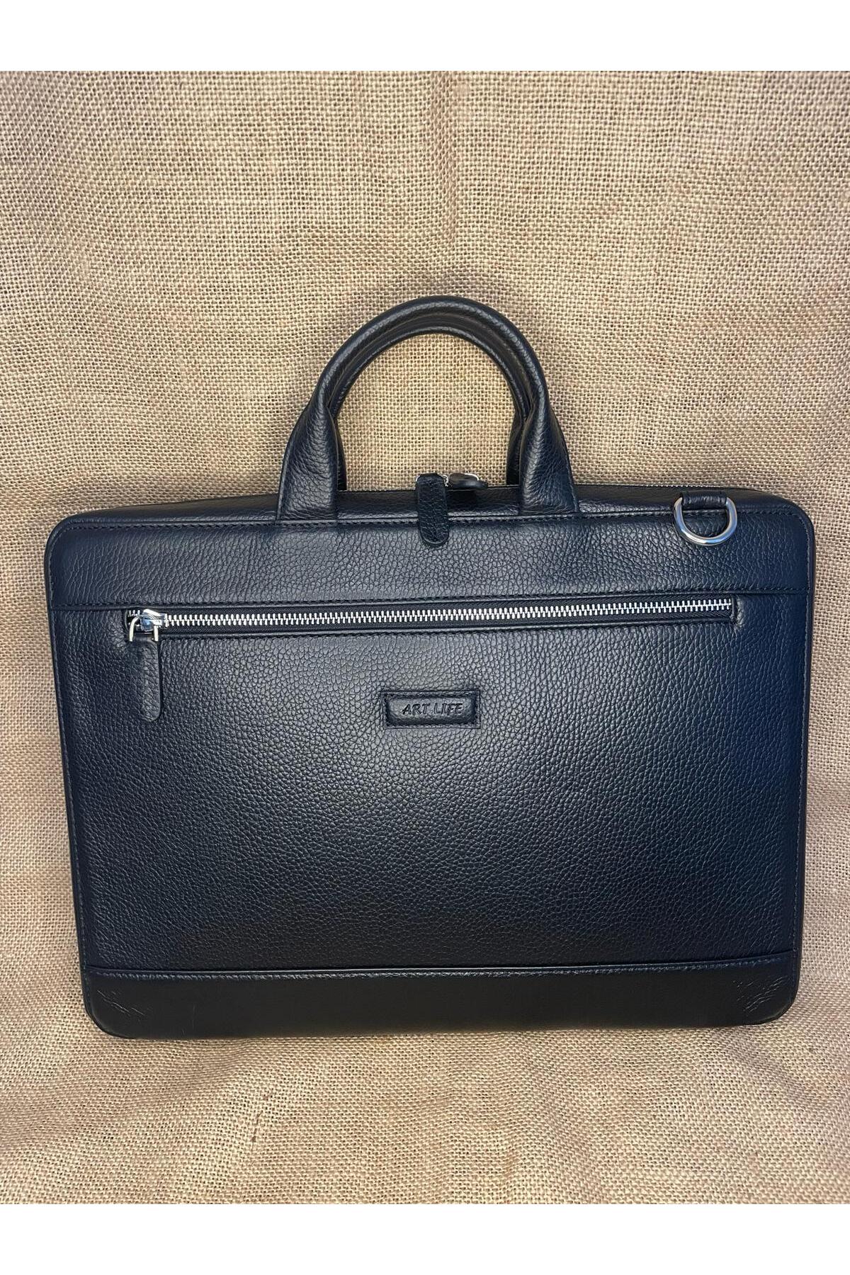 SL-558  38cm×28cm siyah hakiki deri evrak ve laptop çantası (14 Inch için) ART LİFE
