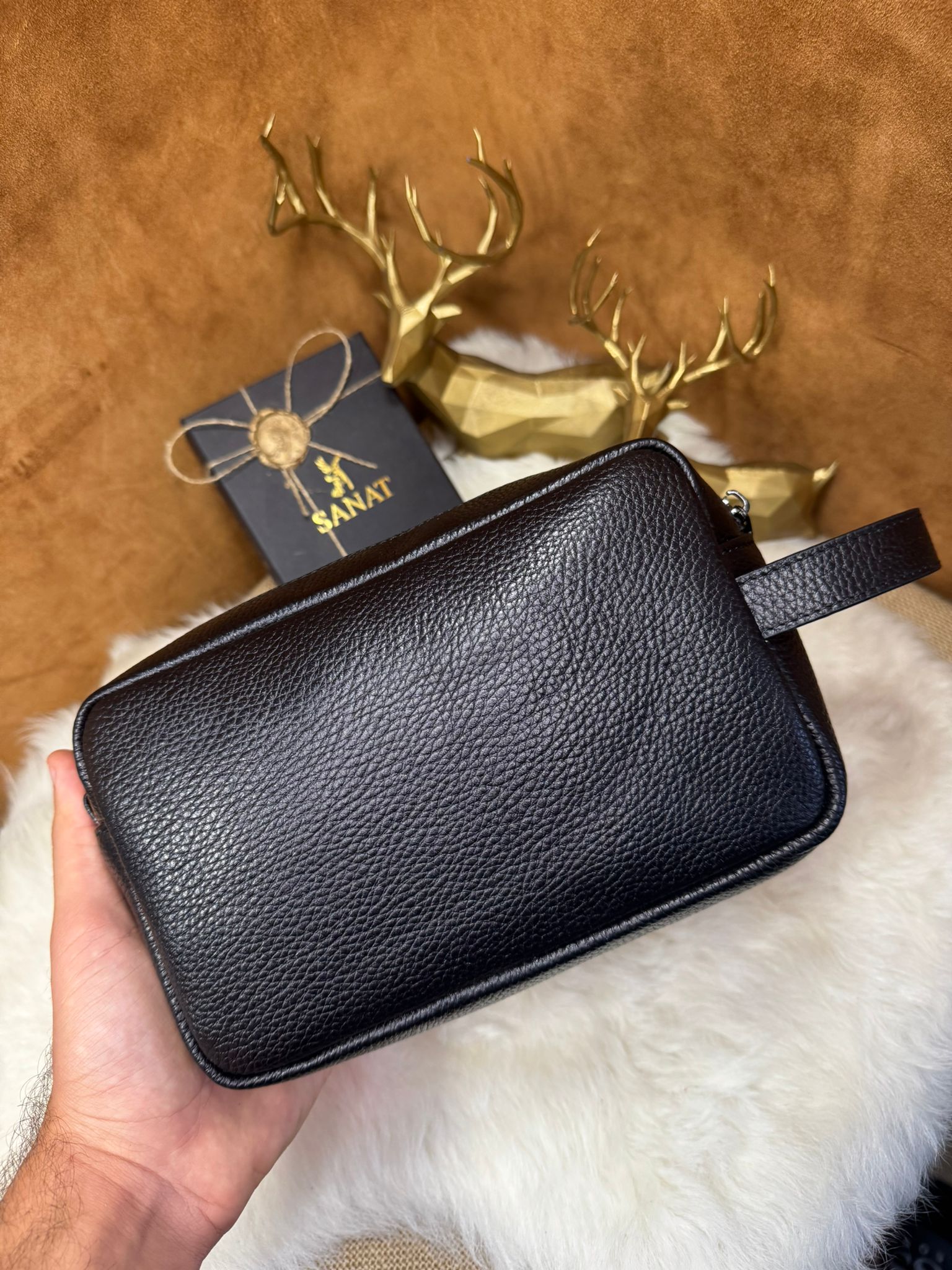 Hakiki Deri El tutma saplı Kartlıklı Erkek El Çantası - Seyahat Çantası - Tıraş Çantası 