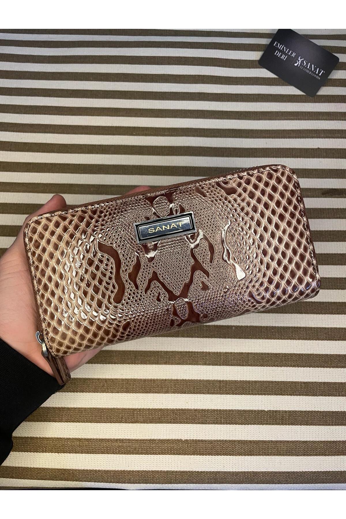 SL-2155 çift fermuarlı 16 adet kart giriş bölmeli hakiki deri UNİSEX cüzdan SANAT LEATHER