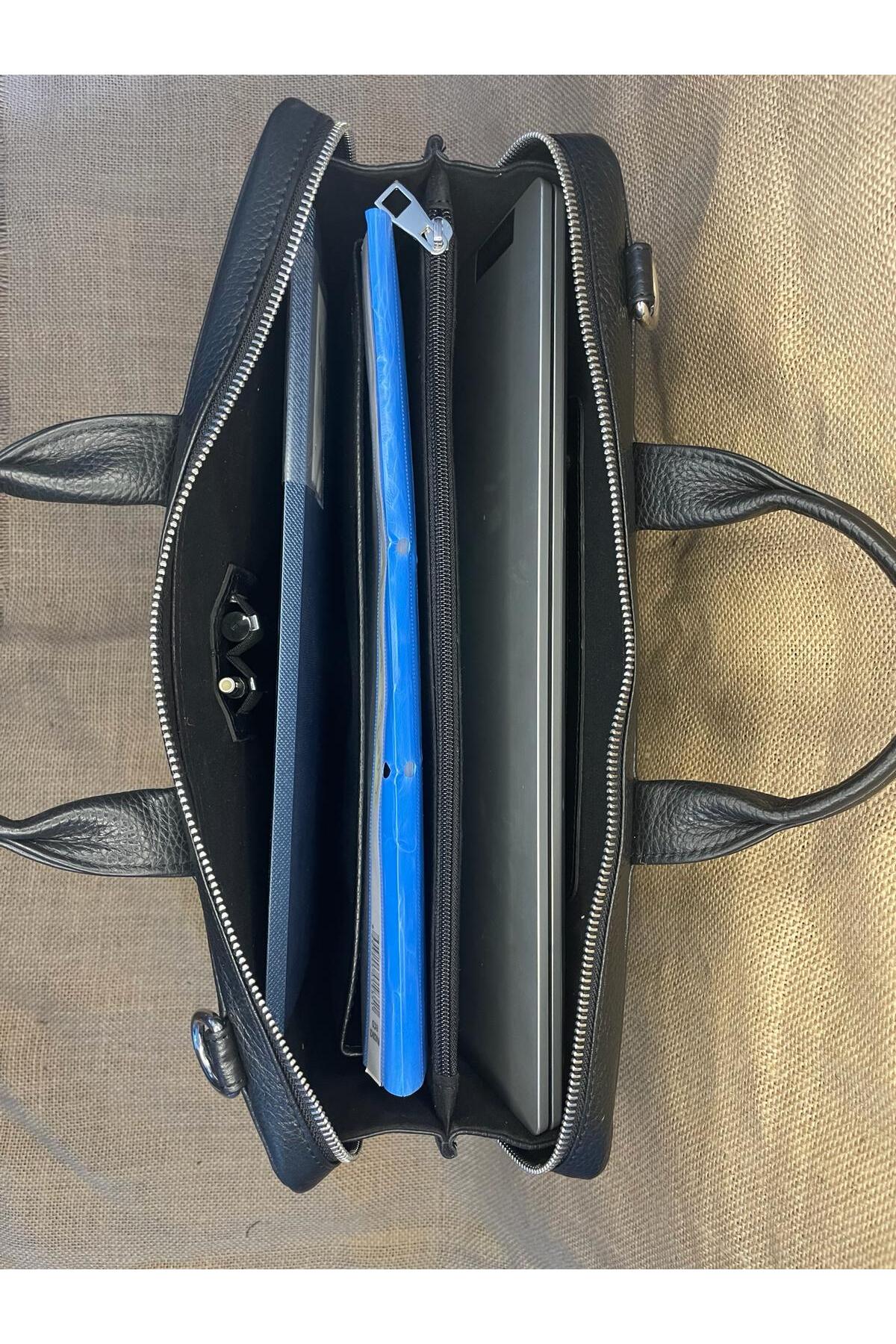 SL-558  38cm×28cm siyah hakiki deri evrak ve laptop çantası (14 Inch için) ART LİFE