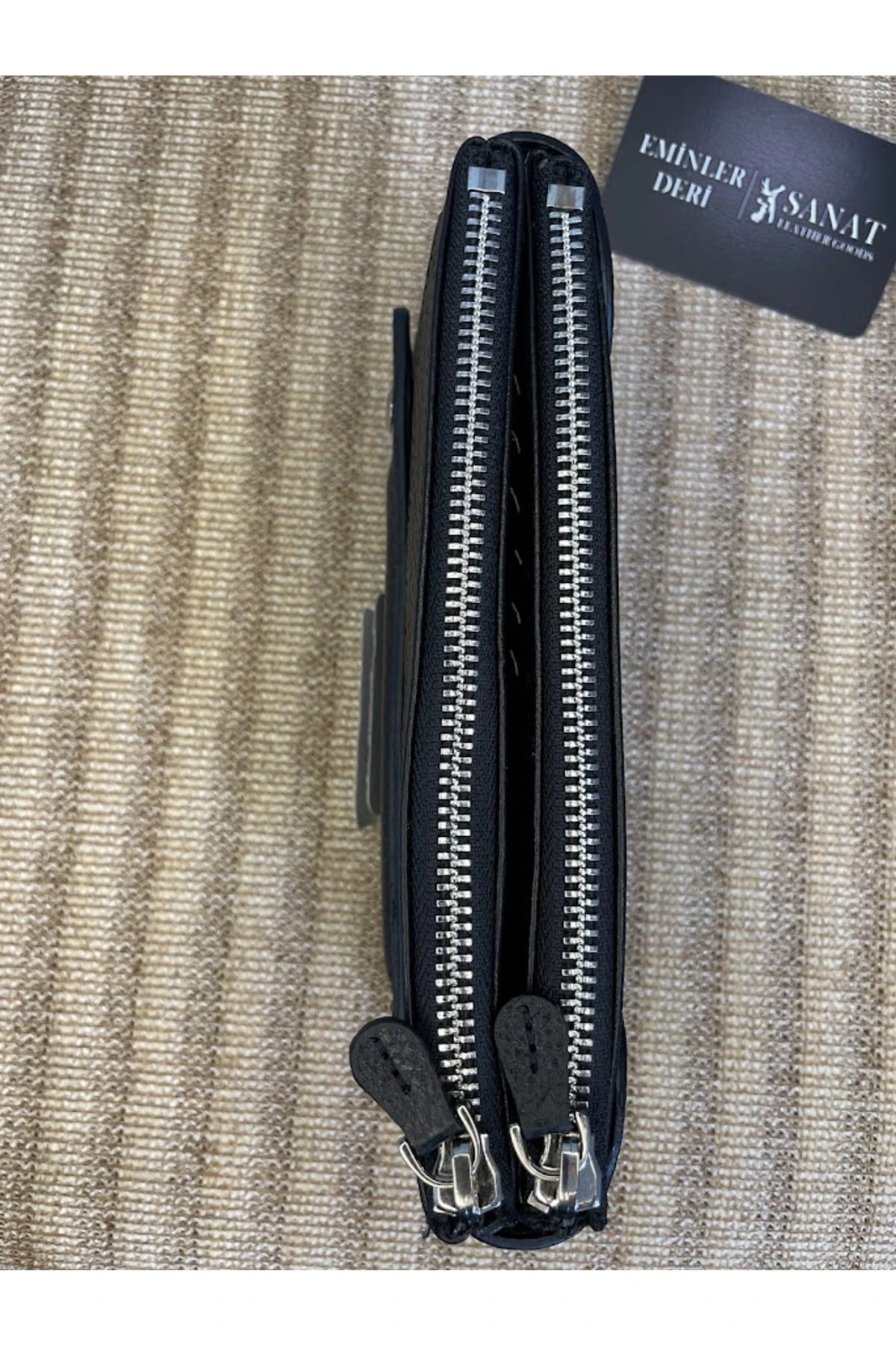 SL-2150 çift fermuarlı telefon bölmeli çok kartlıklı saplı hakiki deri unisex portföy cüzdan