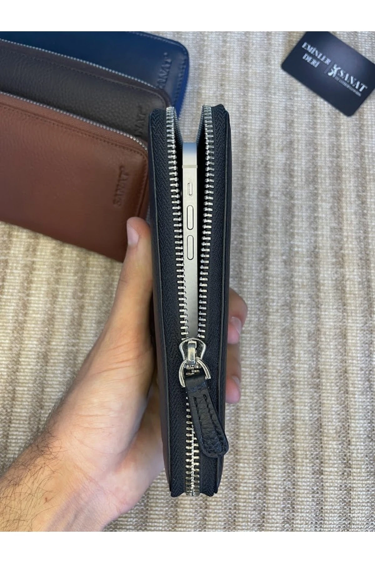 SL-616 hakiki deri fermuarlı unısex potföy cüzdan