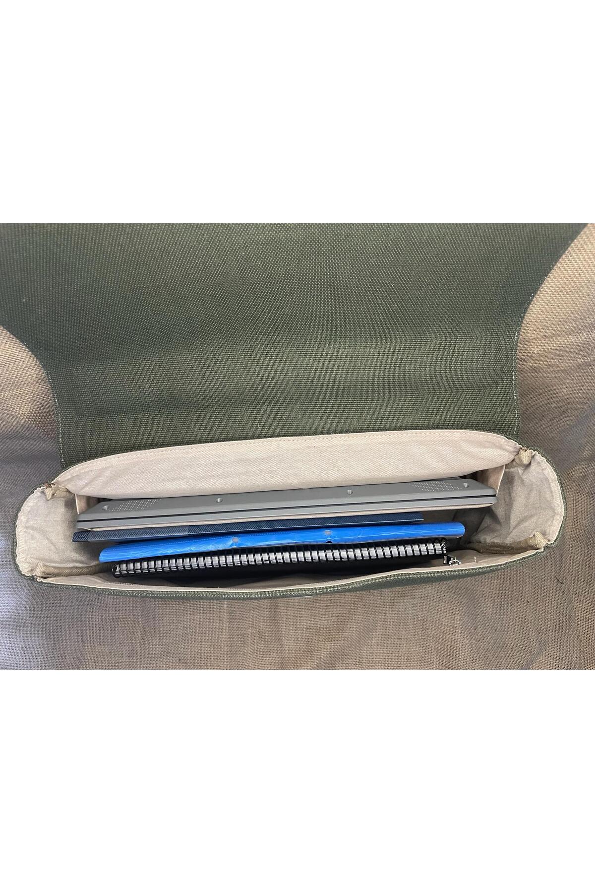 SL-126056  40cm×31cm hakiki deri ve kanvas  evrak ve laptop çantası (15,6 ınch için) SANAT LEATHER