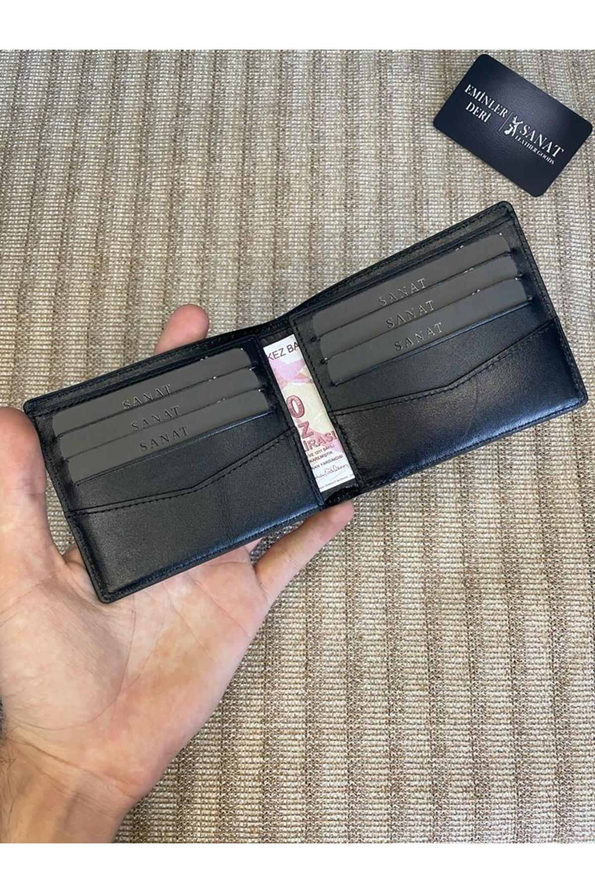 SL-614 iç dış hakiki deri LÜKS siyah erkek cuzdan SANAT LEATHER