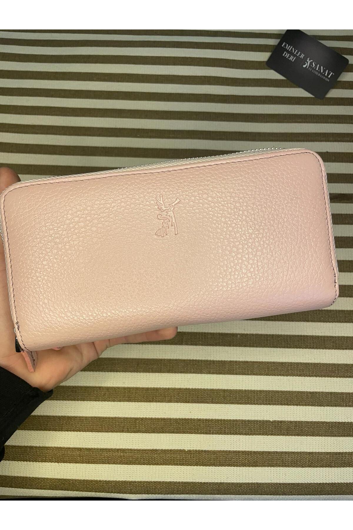 SL-2155 çift fermuarlı 16 adet kart giriş bölmeli hakiki deri UNİSEX cüzdan SANAT LEATHER