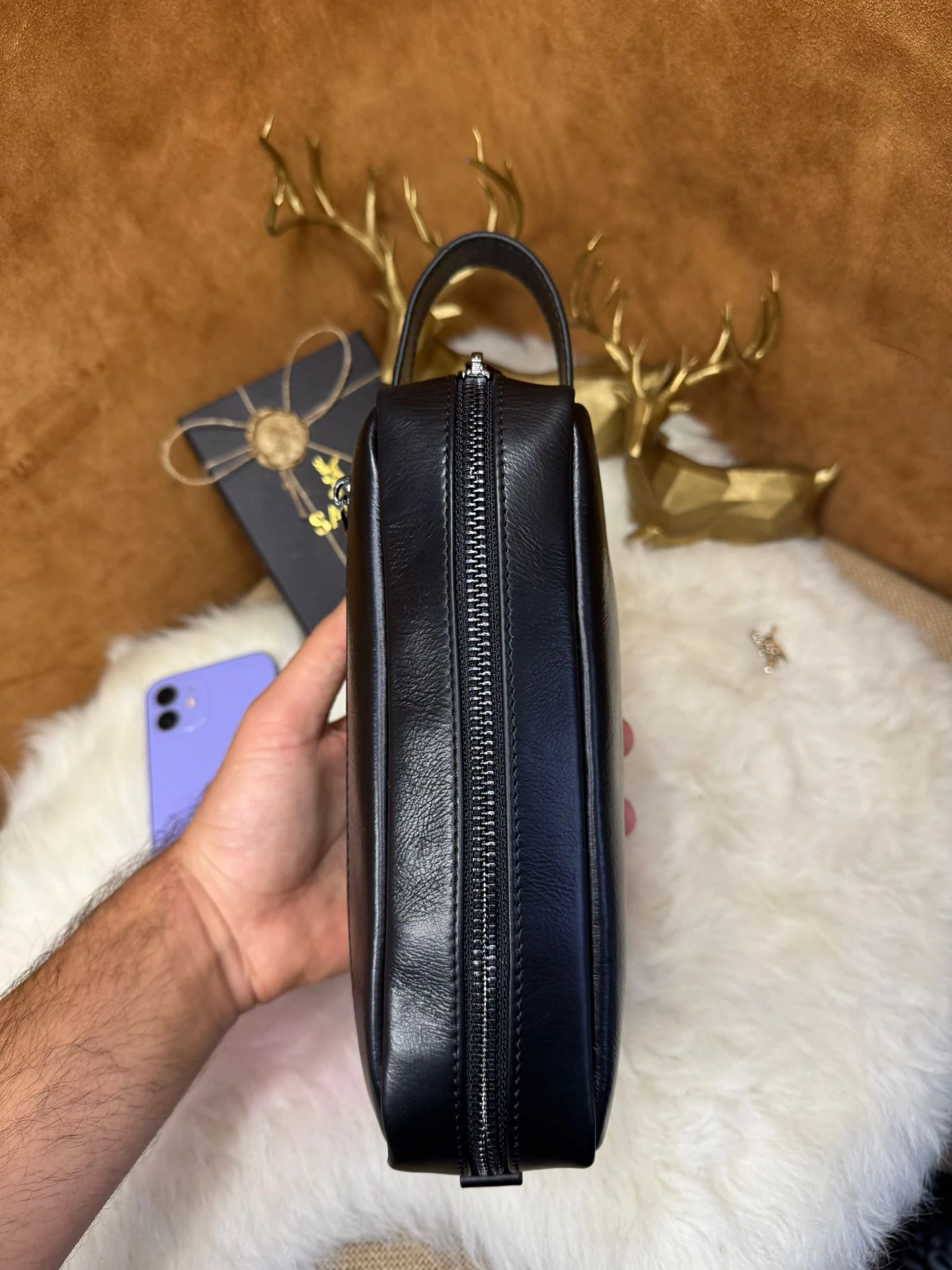 Hakiki Deri El tutma saplı Kartlıklı Erkek El Çantası - Seyahat Çantası - Tıraş Çantası 