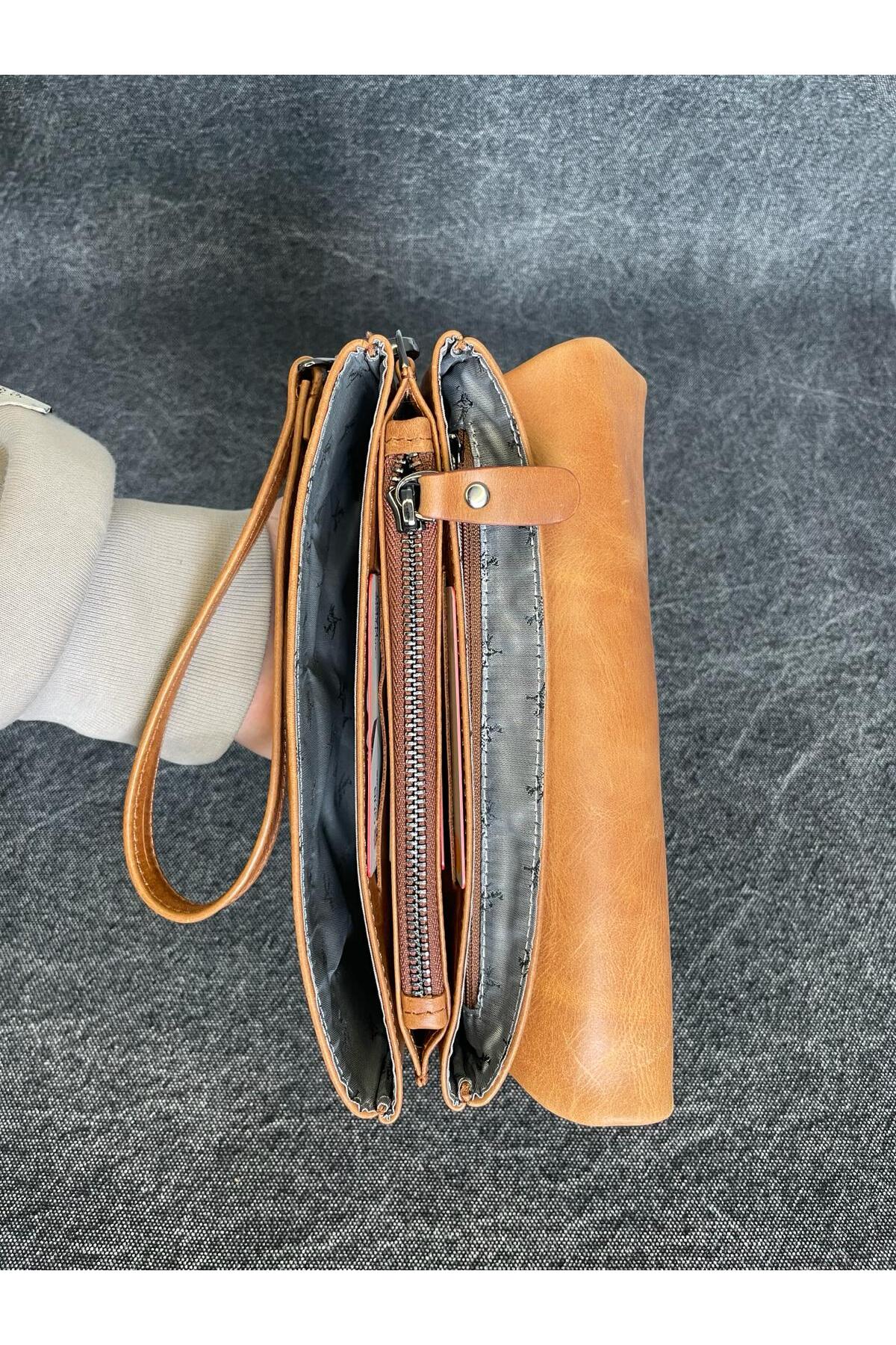 SL-312 Hakiki Deri Çok İşlevli Özel Portföy Kartlık Bölmeli El Çantası 22,5 CM×13,5 CM SANAT LEATHER