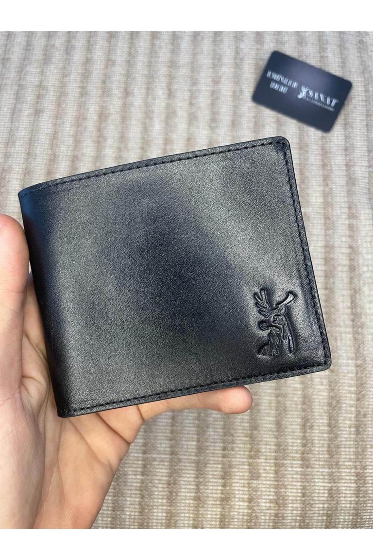 SL-614 iç dış hakiki deri LÜKS siyah erkek cuzdan SANAT LEATHER