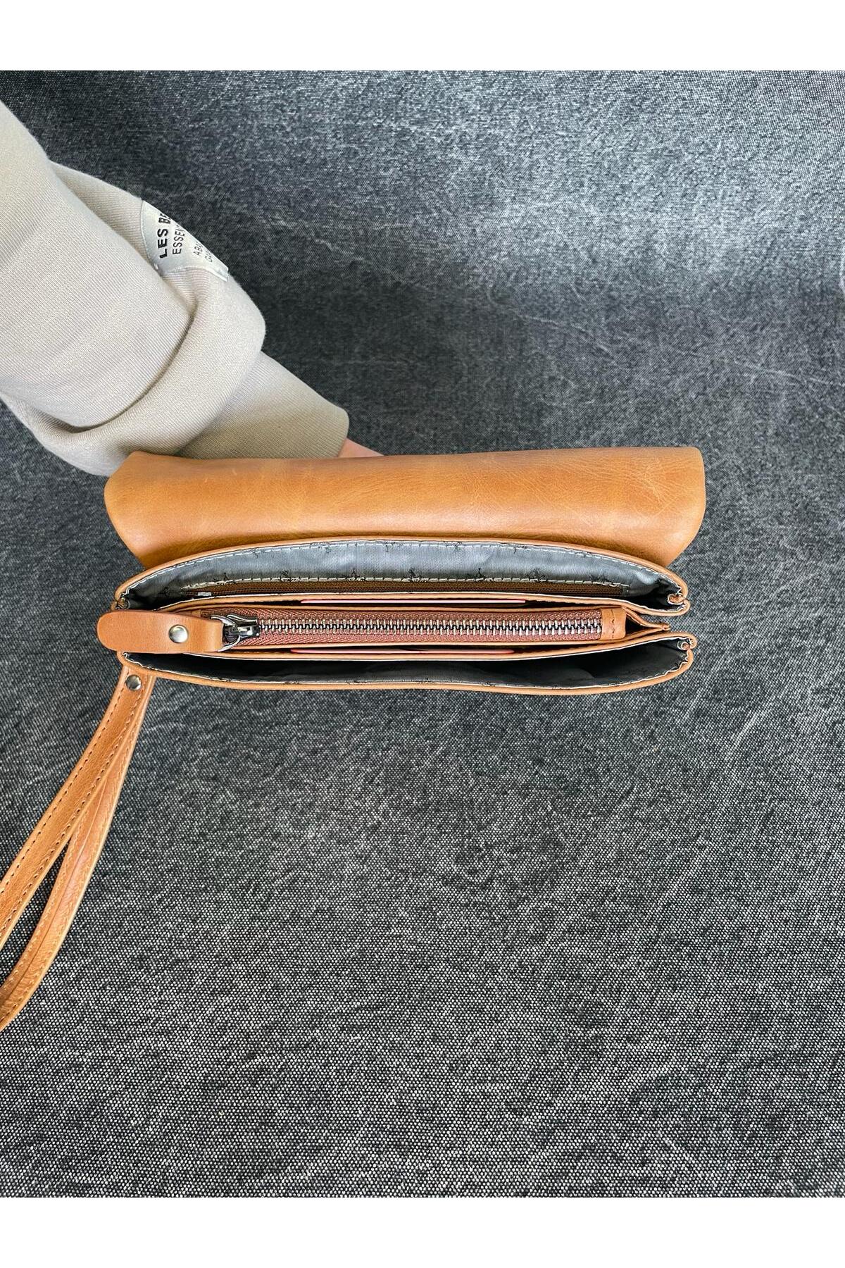 SL-312 Hakiki Deri Çok İşlevli Özel Portföy Kartlık Bölmeli El Çantası 22,5 CM×13,5 CM SANAT LEATHER