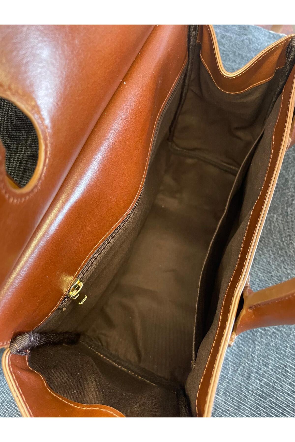 SL-2106 ÖZEL TASARIM hakiki deri kanvas karışımı şık omuz çantası 30cm×25cm SANAT LEATHER