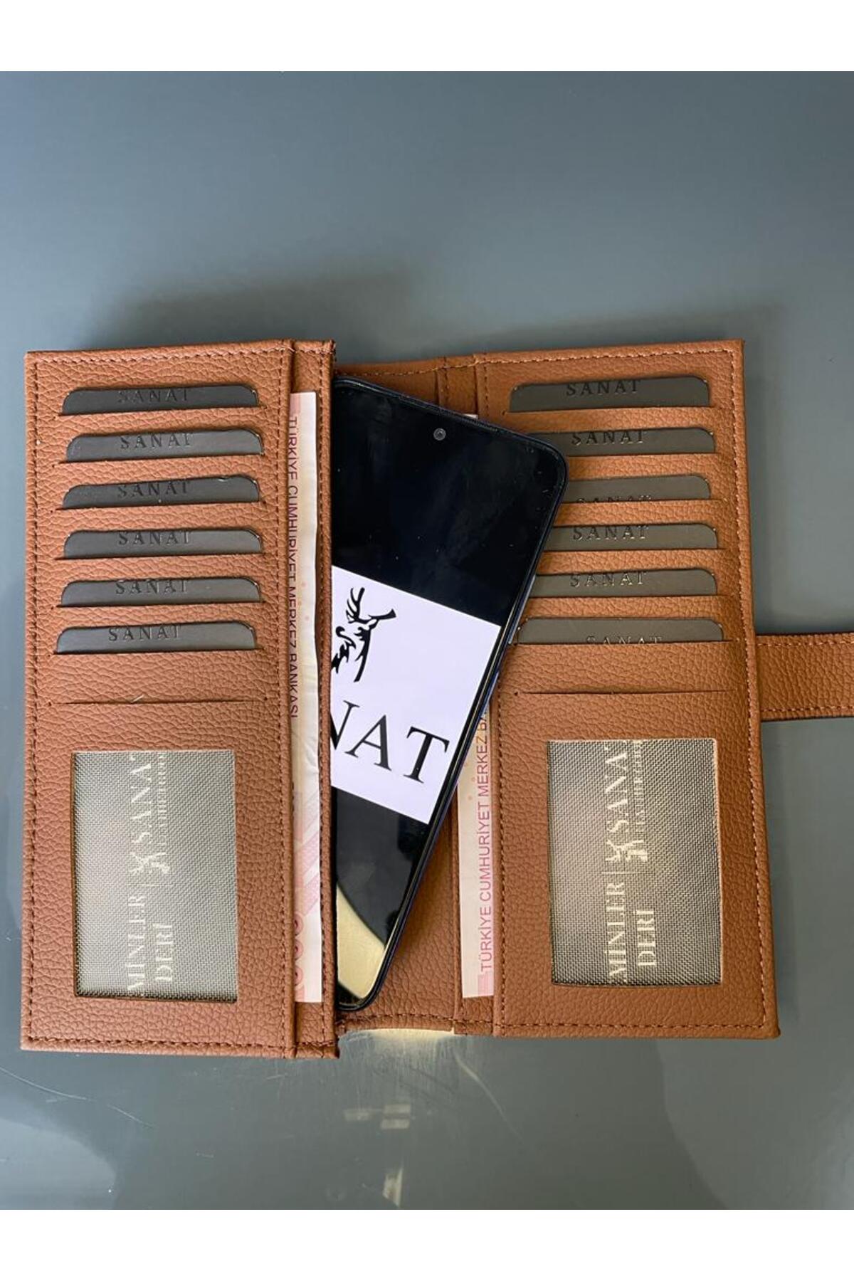 Sl-cr7 Suni Deri Telefon Bölmeli Şık Cüzdan 18,5 Cm X 9,5 Cm