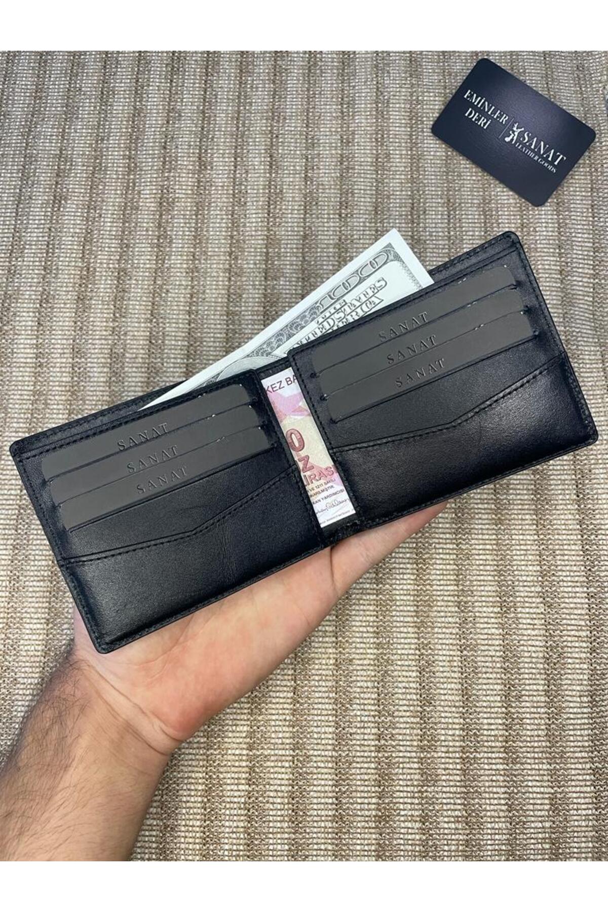 SL-614 iç dış hakiki deri LÜKS siyah erkek cuzdan SANAT LEATHER
