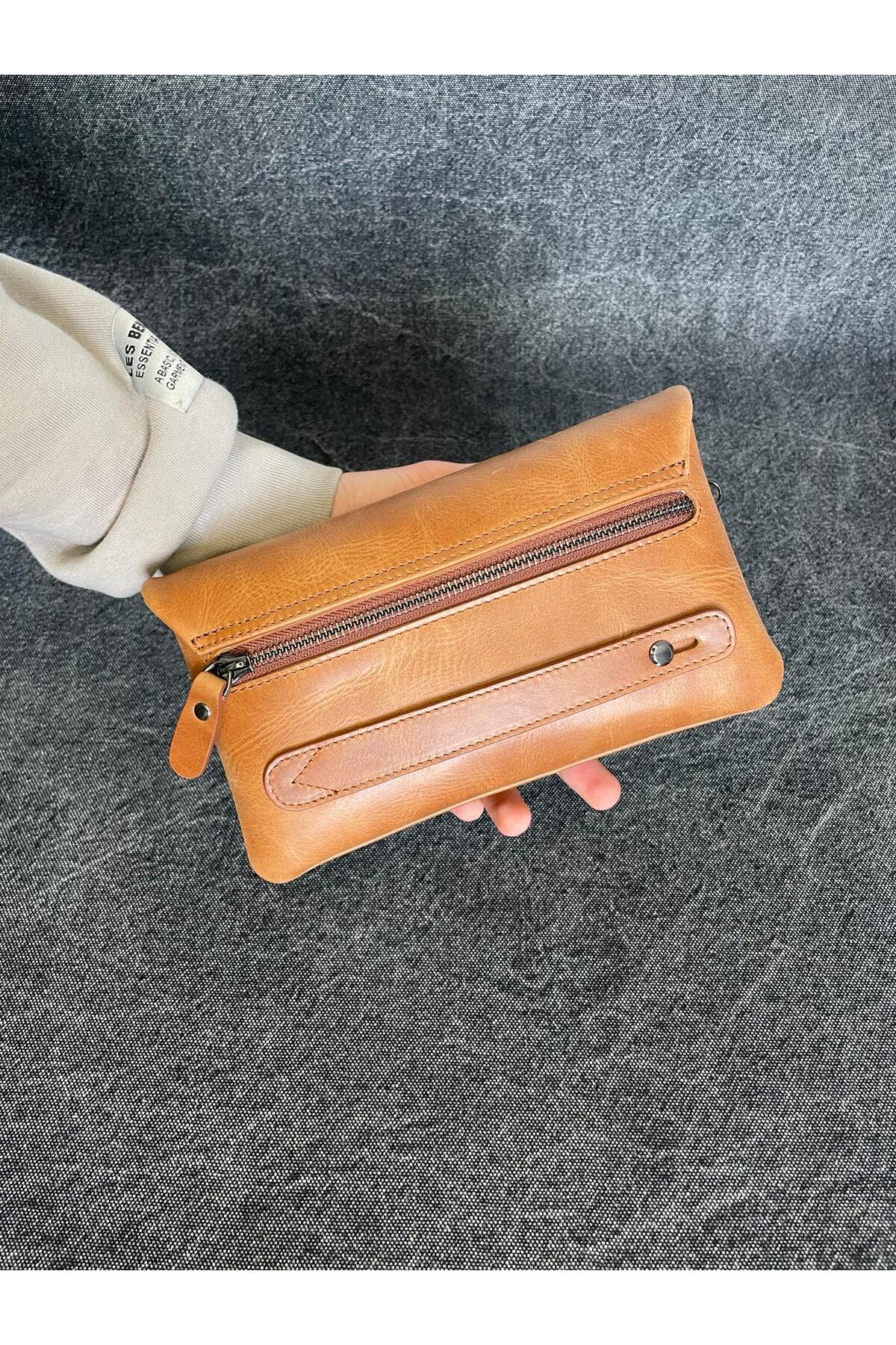 SL-312 Hakiki Deri Çok İşlevli Özel Portföy Kartlık Bölmeli El Çantası 22,5 CM×13,5 CM SANAT LEATHER