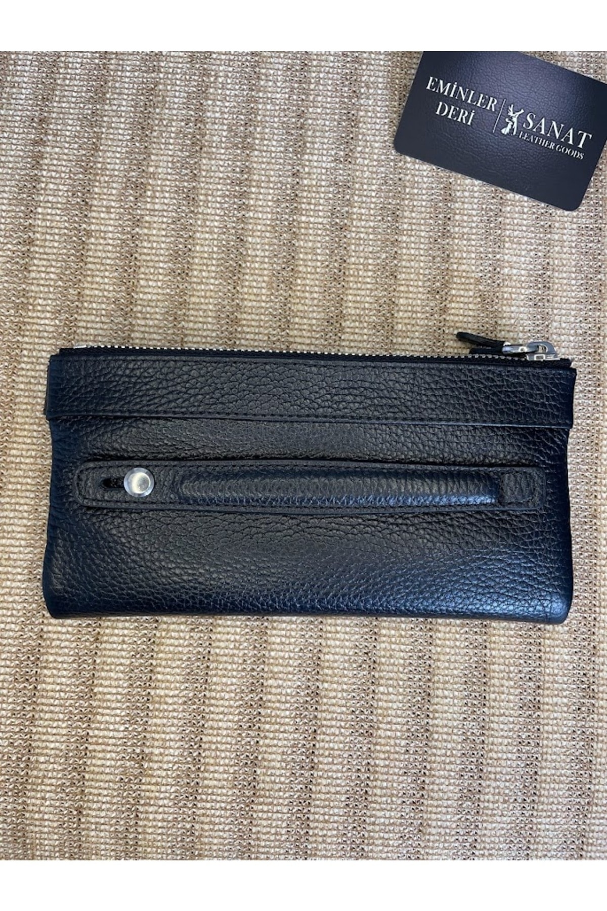 SL-2150 çift fermuarlı telefon bölmeli çok kartlıklı saplı hakiki deri unisex portföy cüzdan