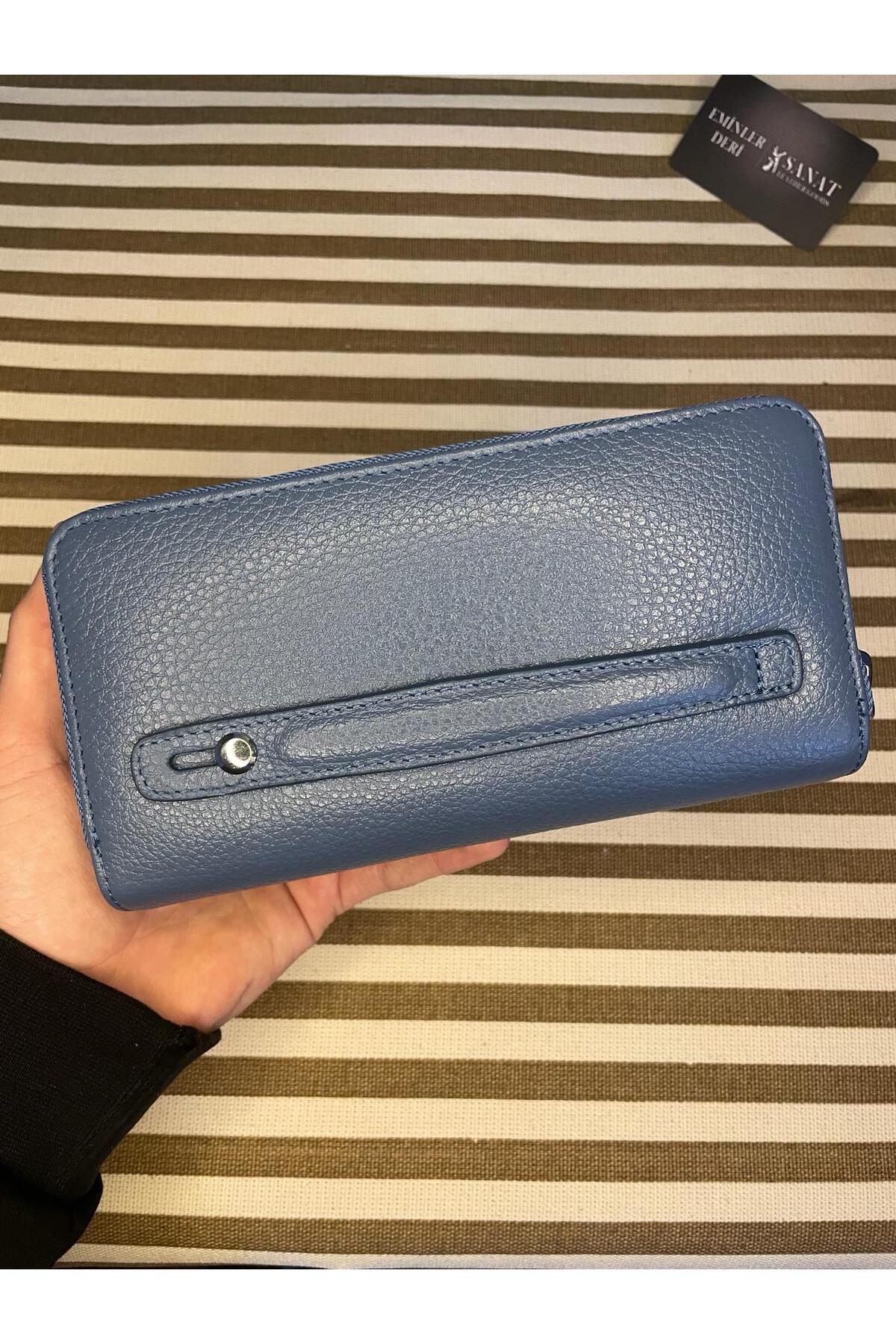 SL-2155 çift fermuarlı 16 adet kart giriş bölmeli hakiki deri UNİSEX cüzdan
