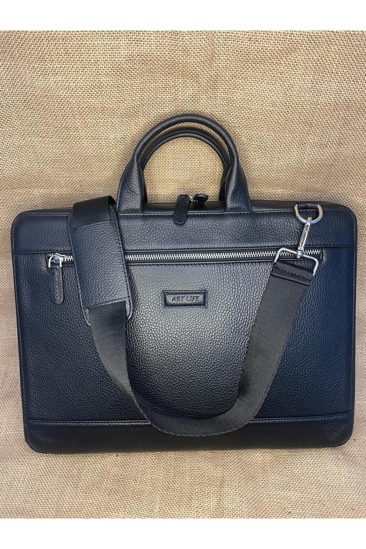SL-558  38cm×28cm siyah hakiki deri evrak ve laptop çantası (14 Inch için) ART LİFE