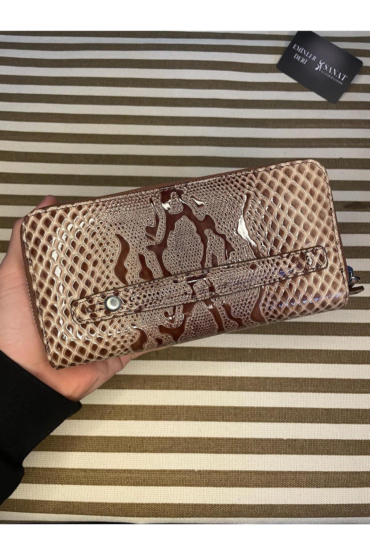 SL-2155 çift fermuarlı 16 adet kart giriş bölmeli hakiki deri UNİSEX cüzdan SANAT LEATHER