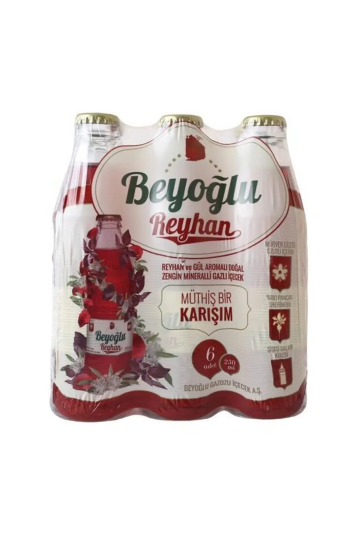 Beyoğlu Premium Gazoz Reyhan Ve Gül Aromalı  250 Ml Cam Şişe 24'lü