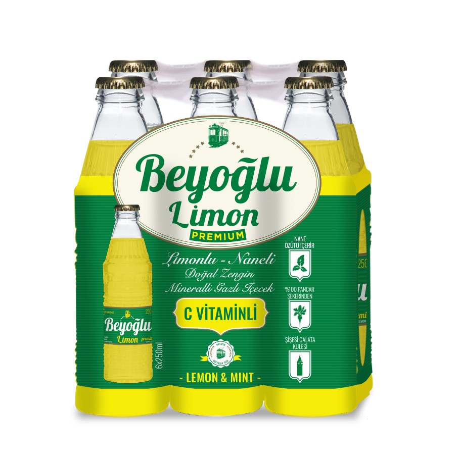 Beyoğlu Premium Gazoz Limon & Nane 250 ml cam Şişe 24'Lü