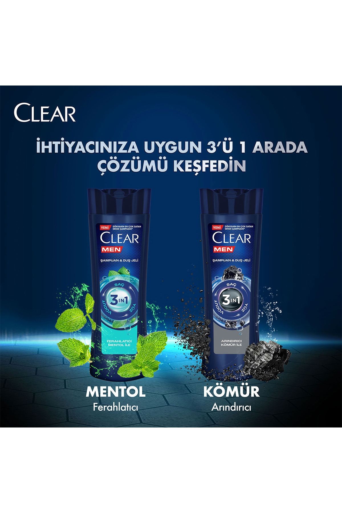 Men 3 In 1 Şampuan & Duş Jeli Arındırıcı Kömür Saç Yüz Vücut Için 350 ml X3