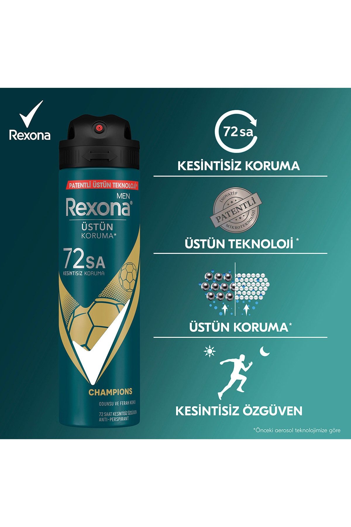 Men Erkek Sprey Deodorant Champions 72 Saat Kesintisiz Üstün Koruma 150 ml X3