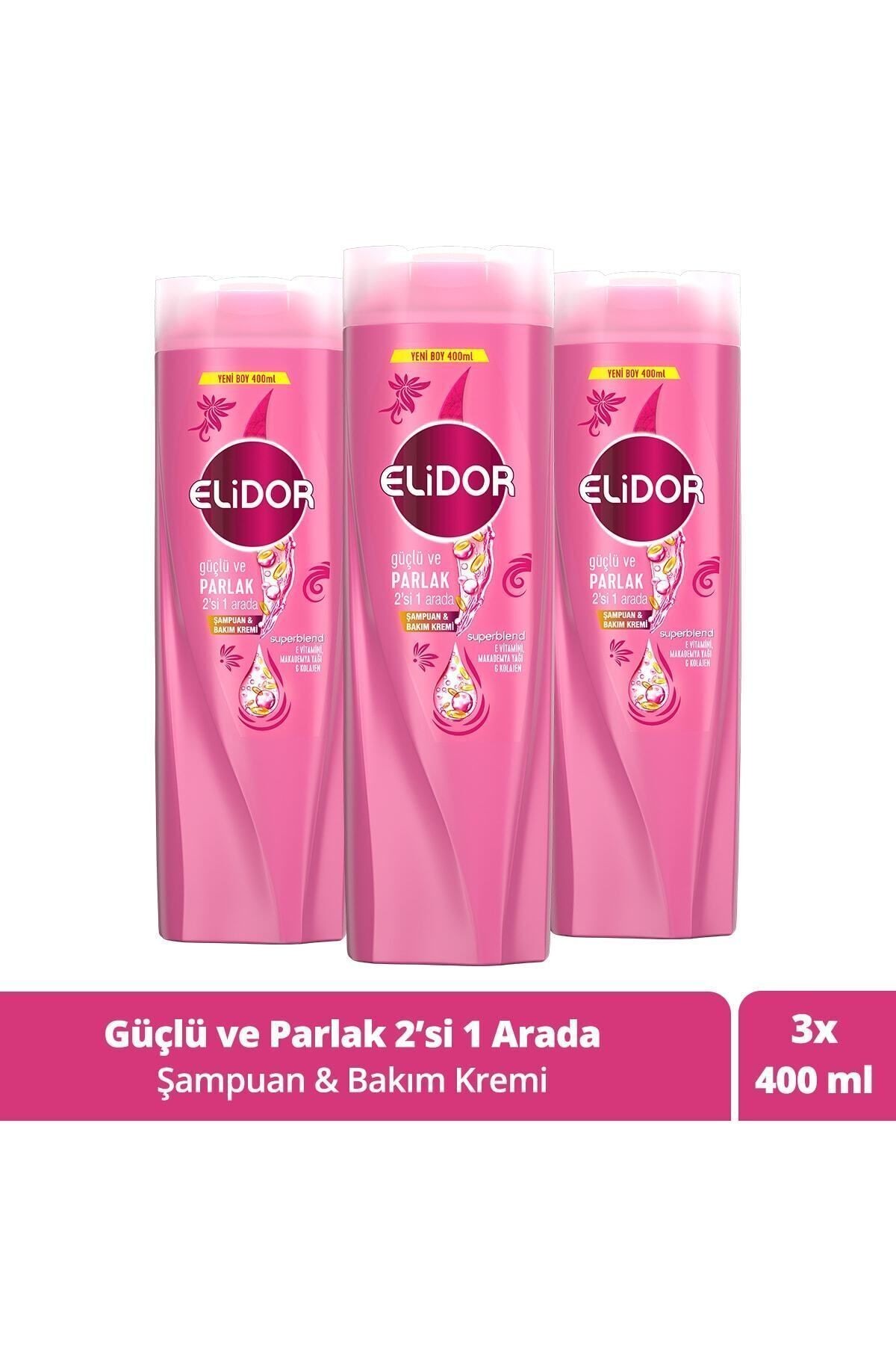 Superblend 2'si 1 Arada Şampuan ve Saç Bakım Kremi Güçlü ve Parlak 400 ML x3