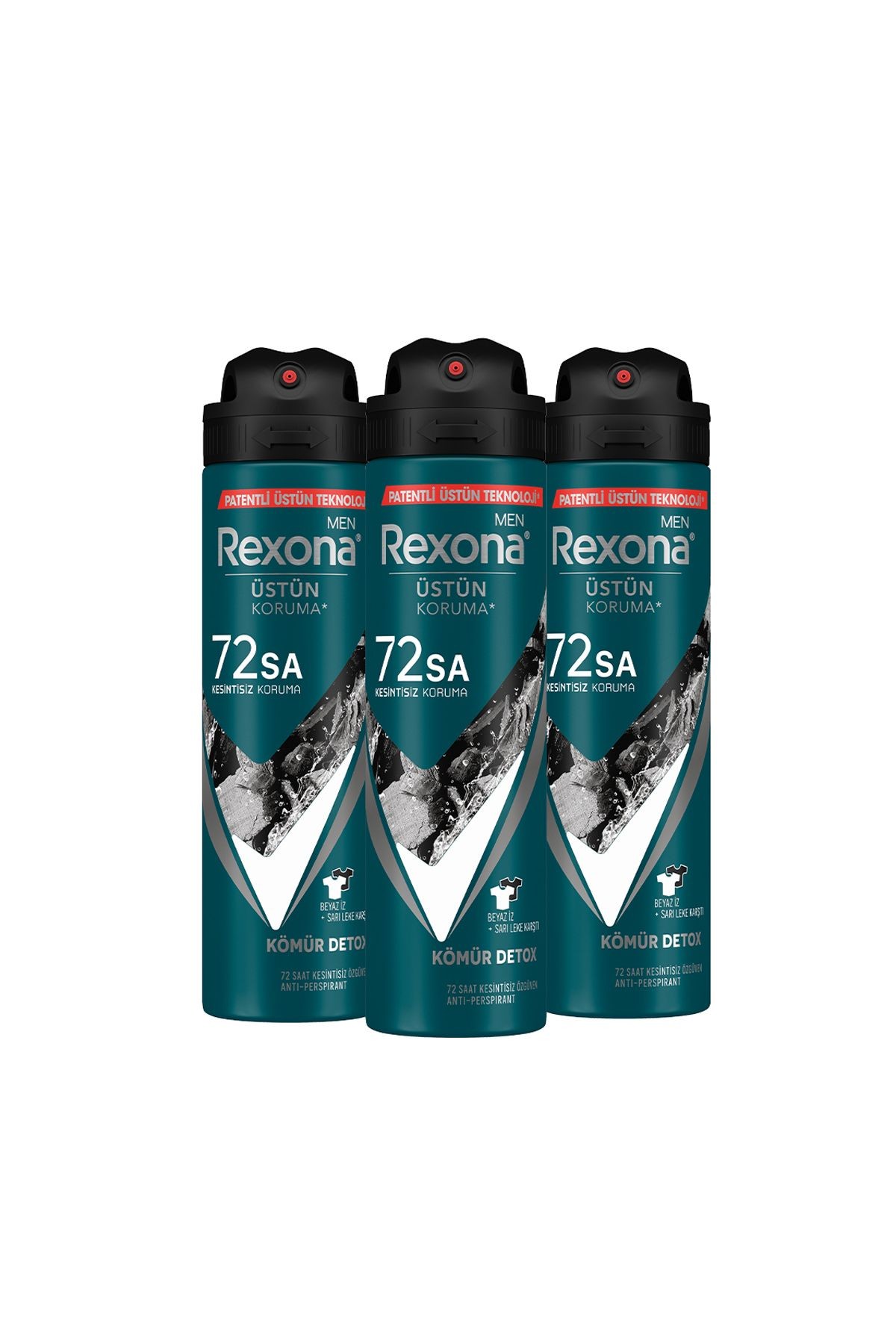 Men Erkek Sprey Deodorant Kömür Detox 72 Saat Kesintisiz Üstün Koruma 150 ml X3
