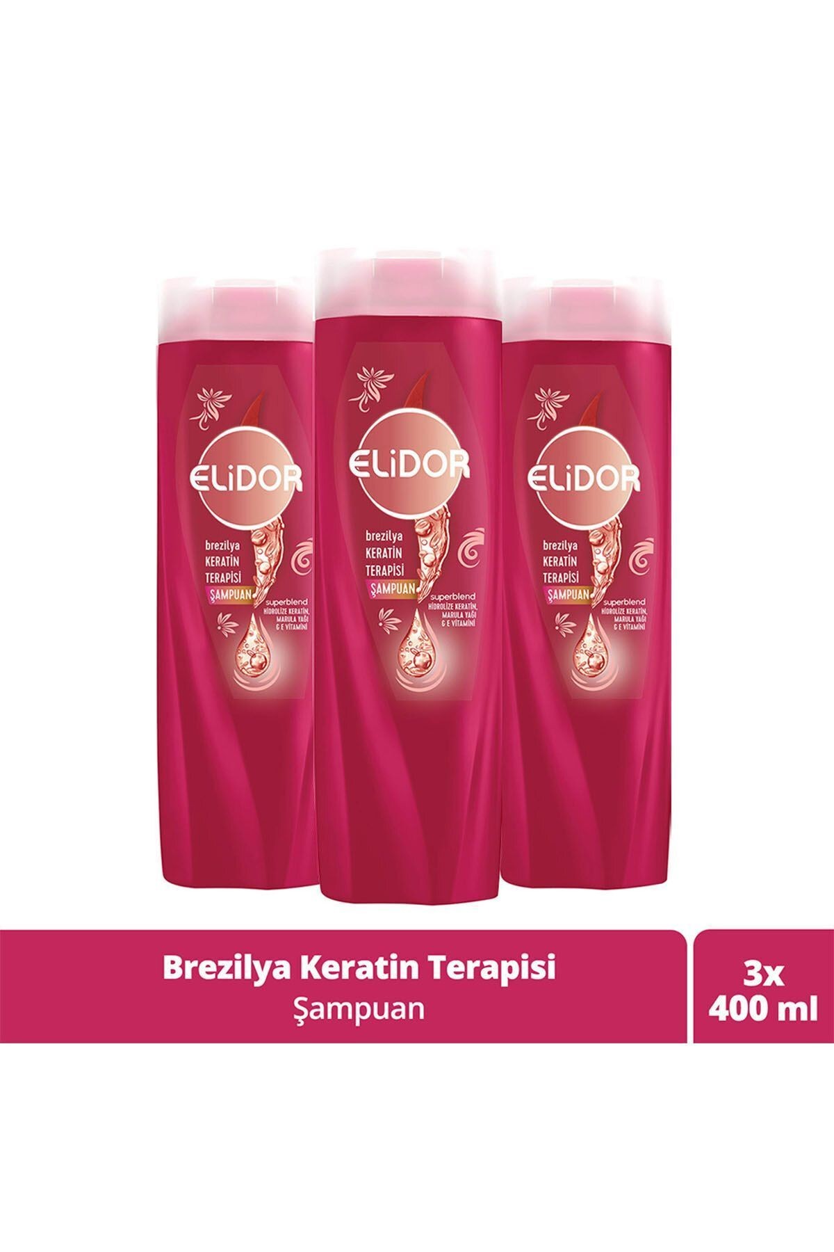 Şampuan Brezilya Keratin Terapisi Hidrolize Keratin Marula Yağı E Vitamini 400 ml X3