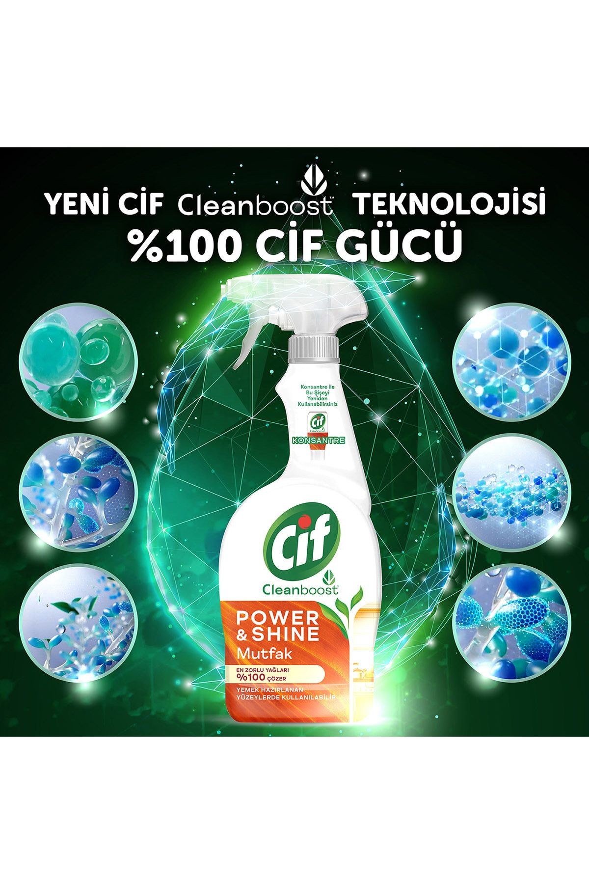 Sprey Temizleyici Power Ve Shine Mutfak Zorlu Yağları %100 Çözer 750ml 4adet